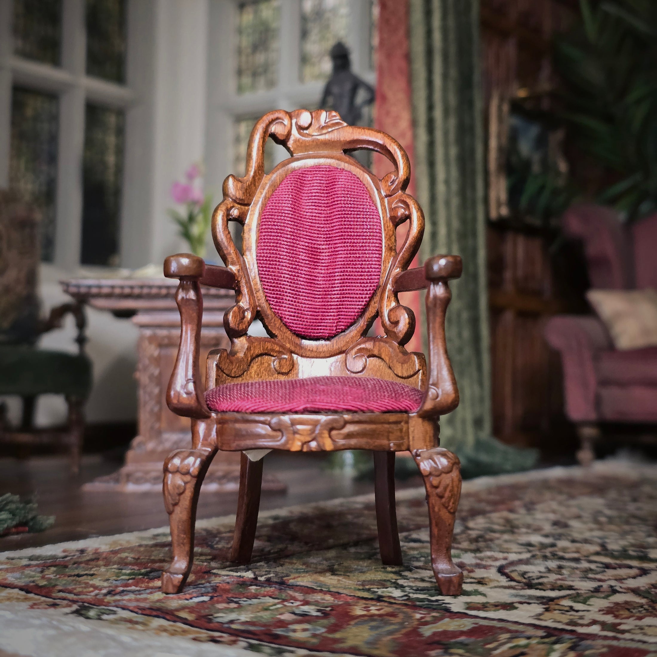 Rococo Armchair with Red Silk Upholstery Dollhouse Miniature