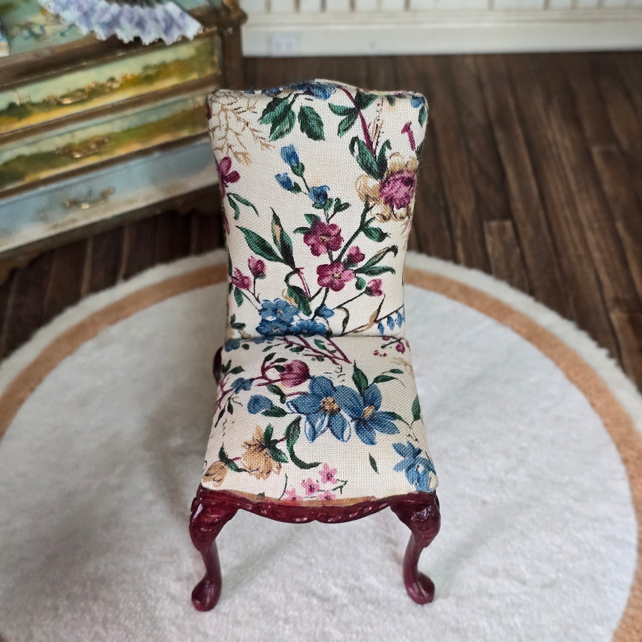 Bespaq Floral Upholstered Cabriole Parson's Side Chair Miniature