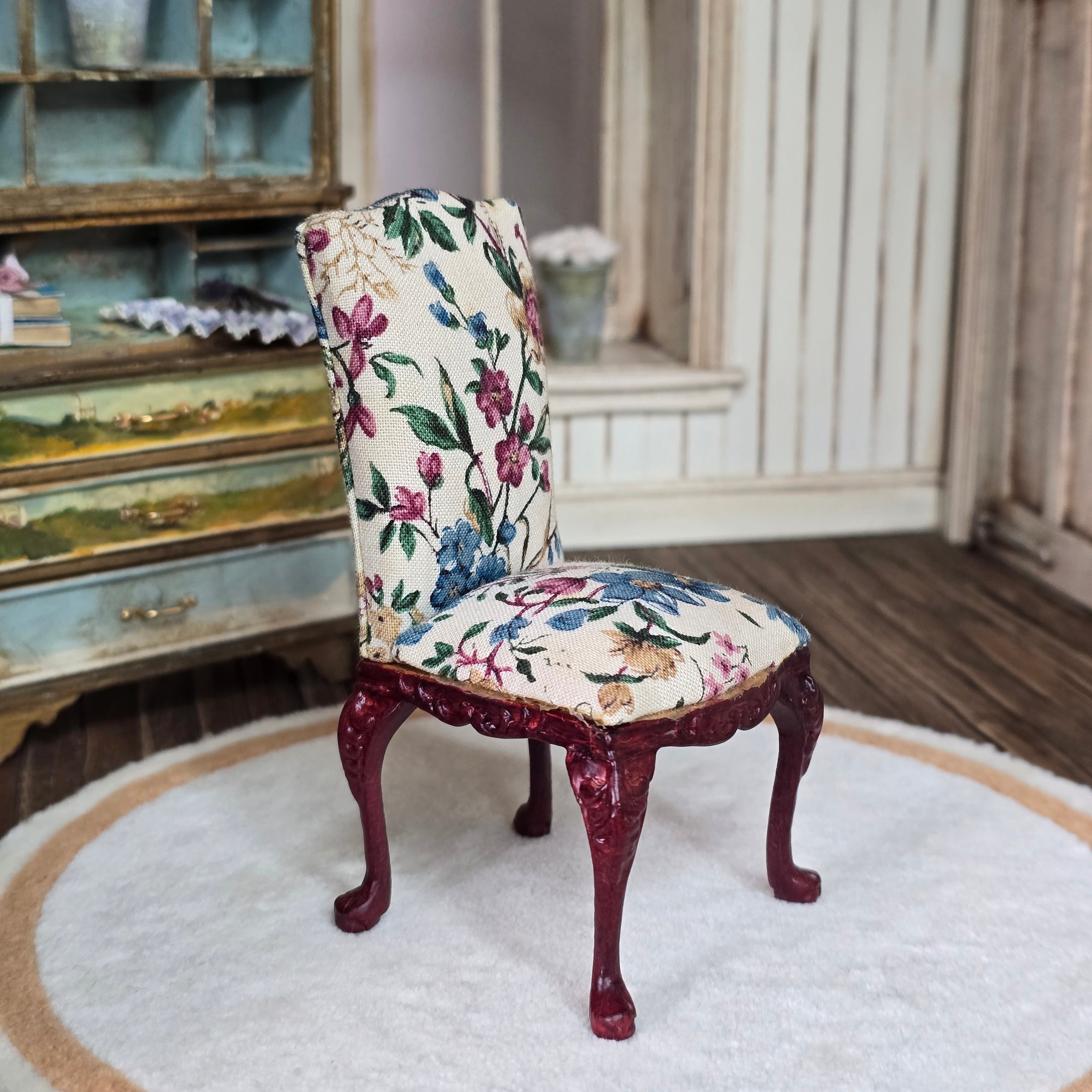 Bespaq Floral Upholstered Cabriole Parson's Side Chair Miniature
