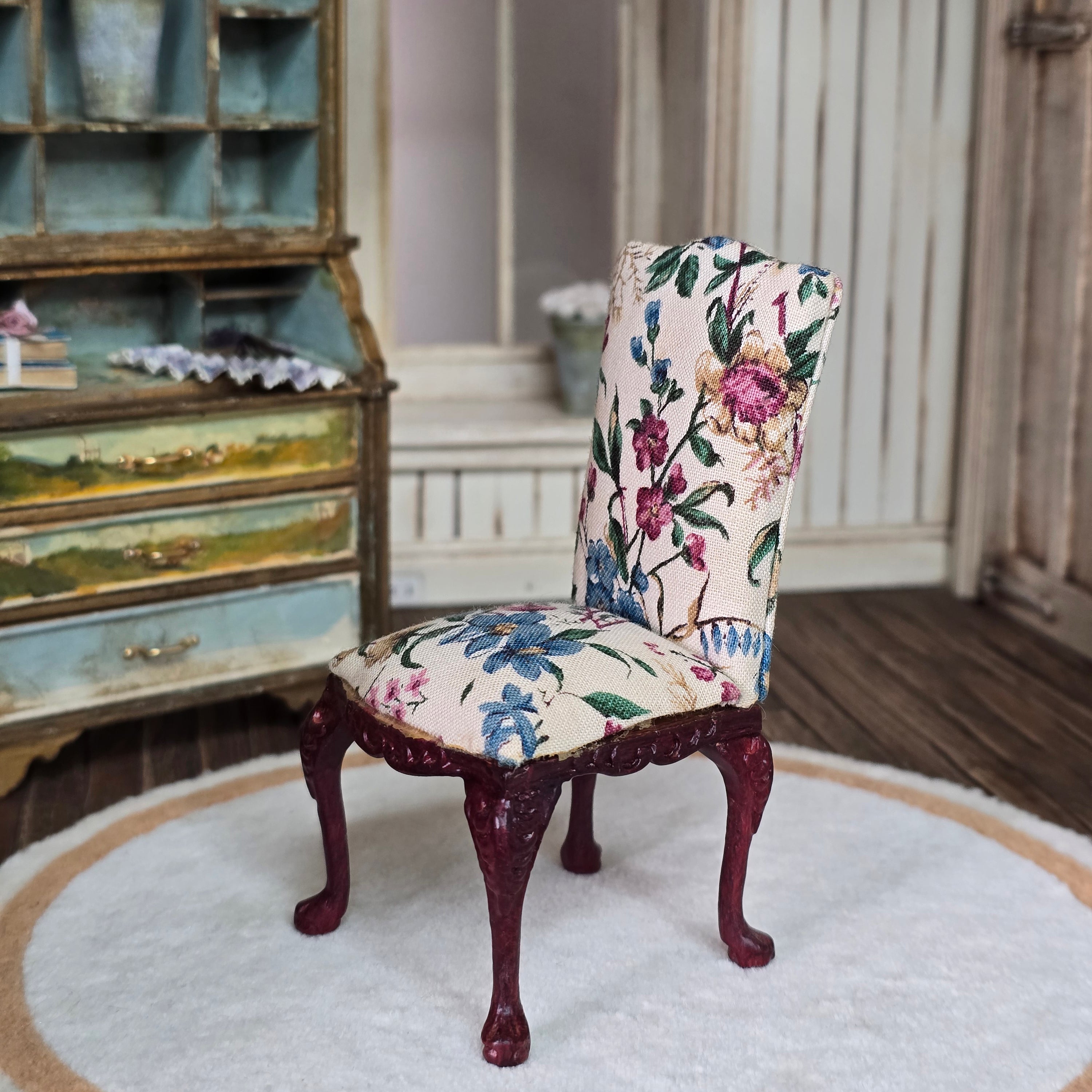 Bespaq Floral Upholstered Cabriole Parson's Side Chair Miniature