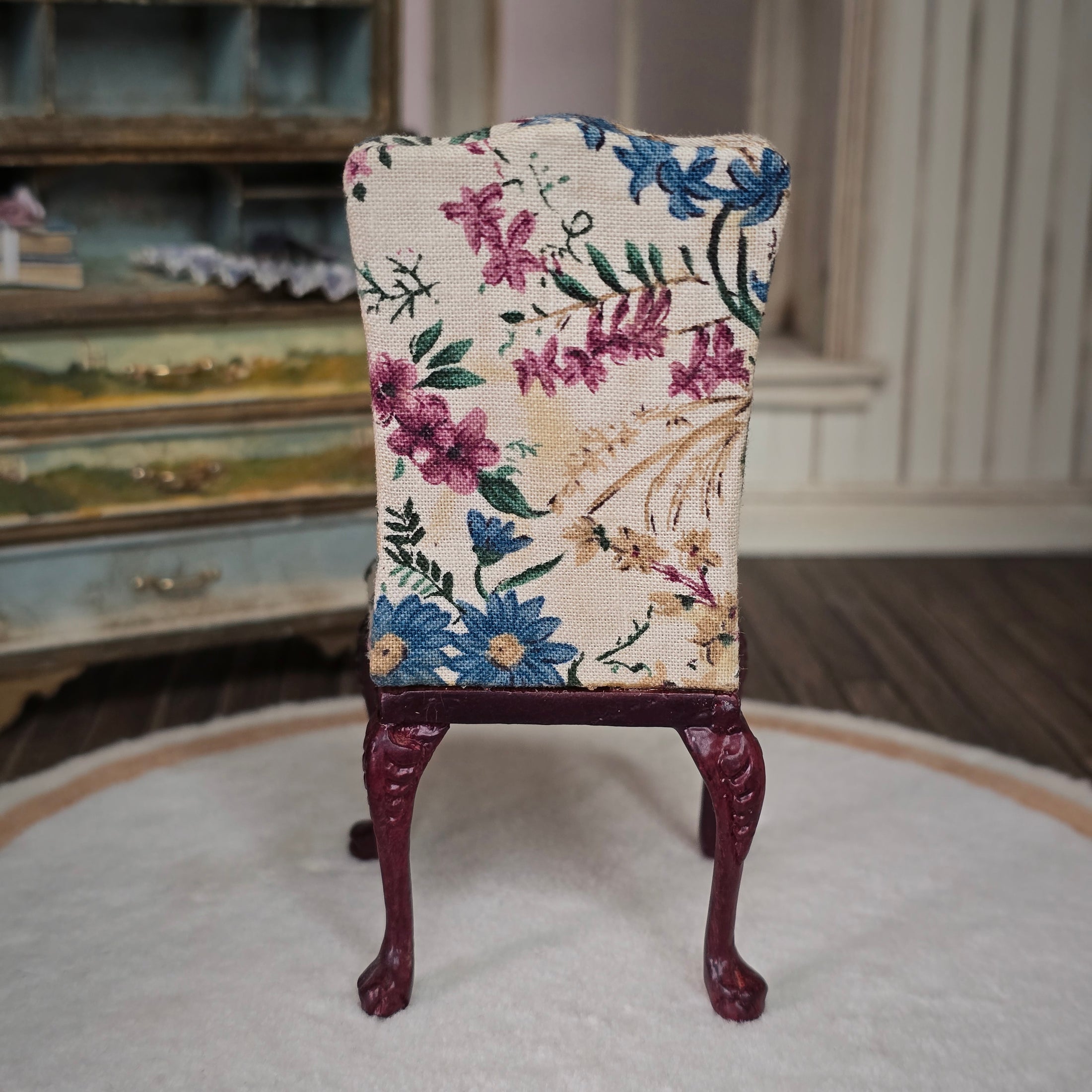 Bespaq Floral Upholstered Cabriole Parson's Side Chair Miniature