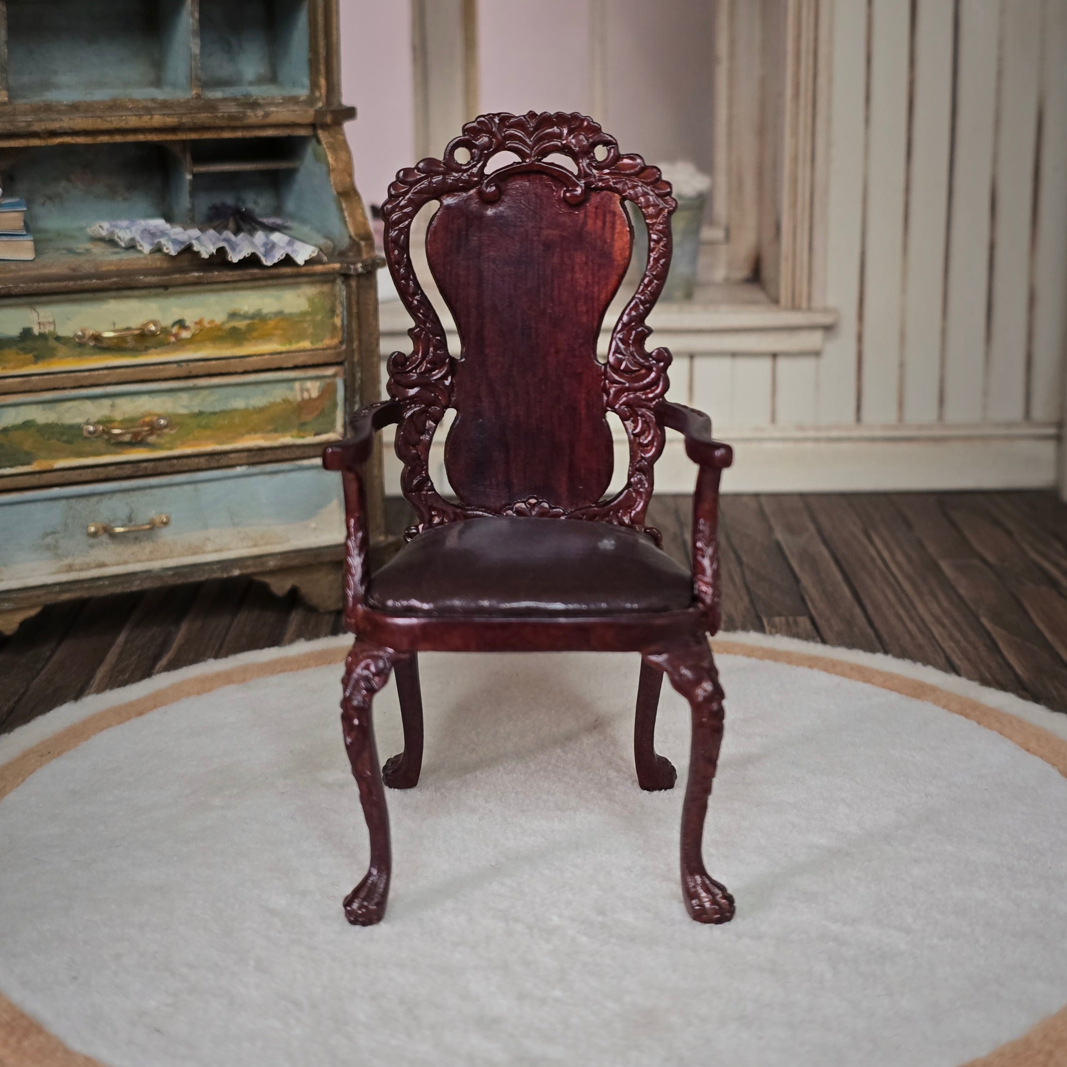 Irish Georgian Carved Walnut Armchair Miniature