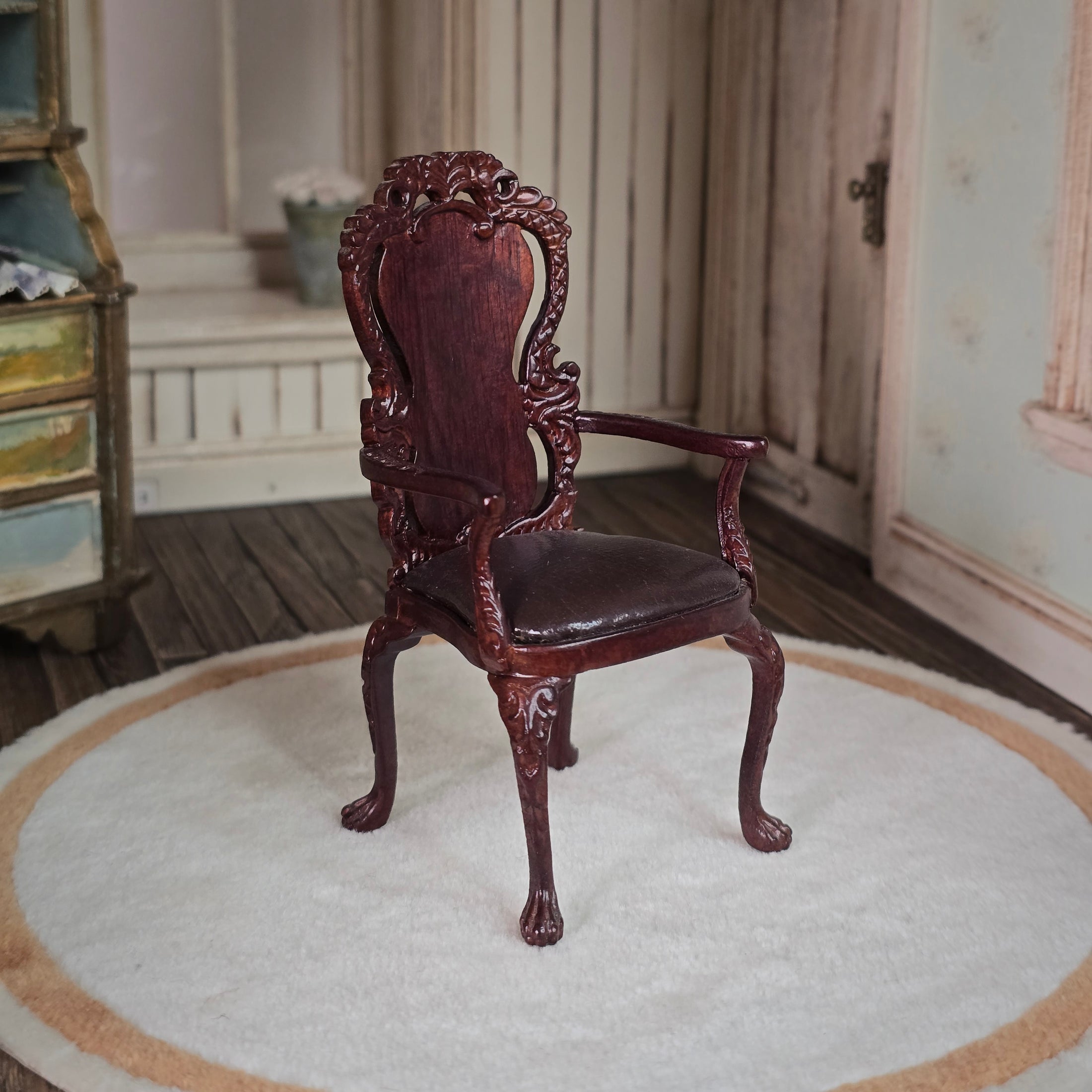 Irish Georgian Carved Walnut Armchair Miniature