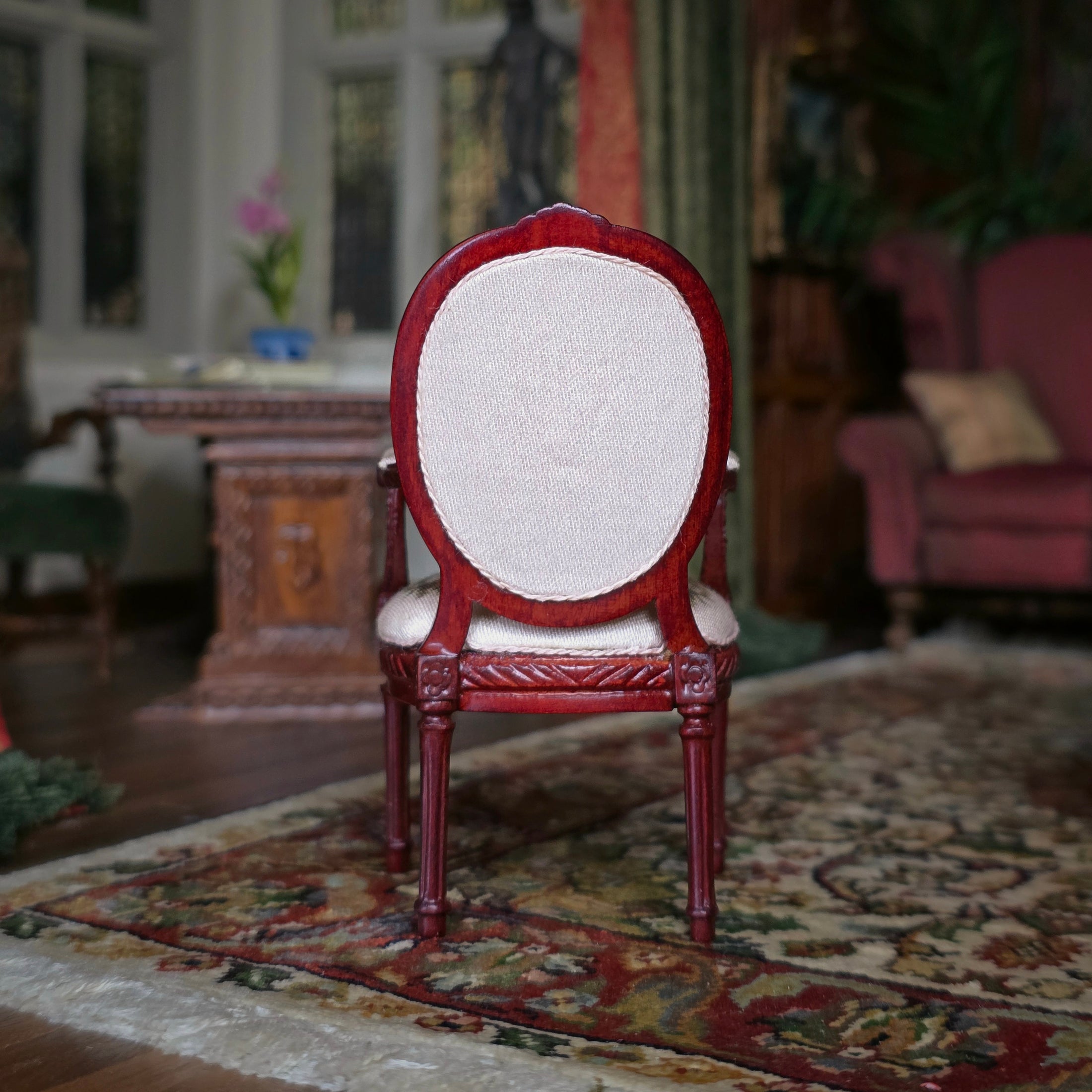 Victorian Oval Back Armchair with Printed Tapestry Miniature