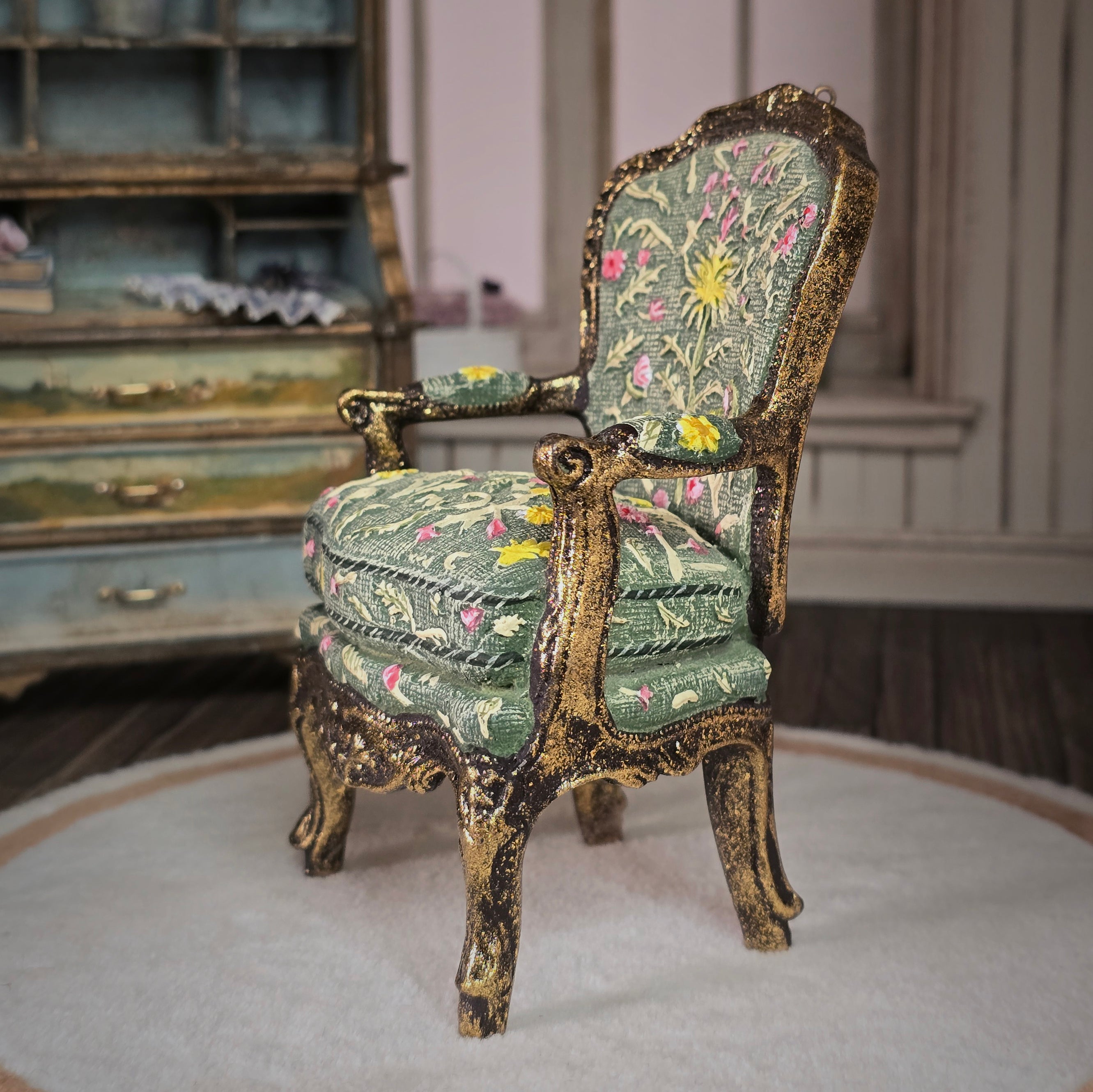 MMA Hand Painted Clay Rococo Replica Gilt 18th Century Armchair