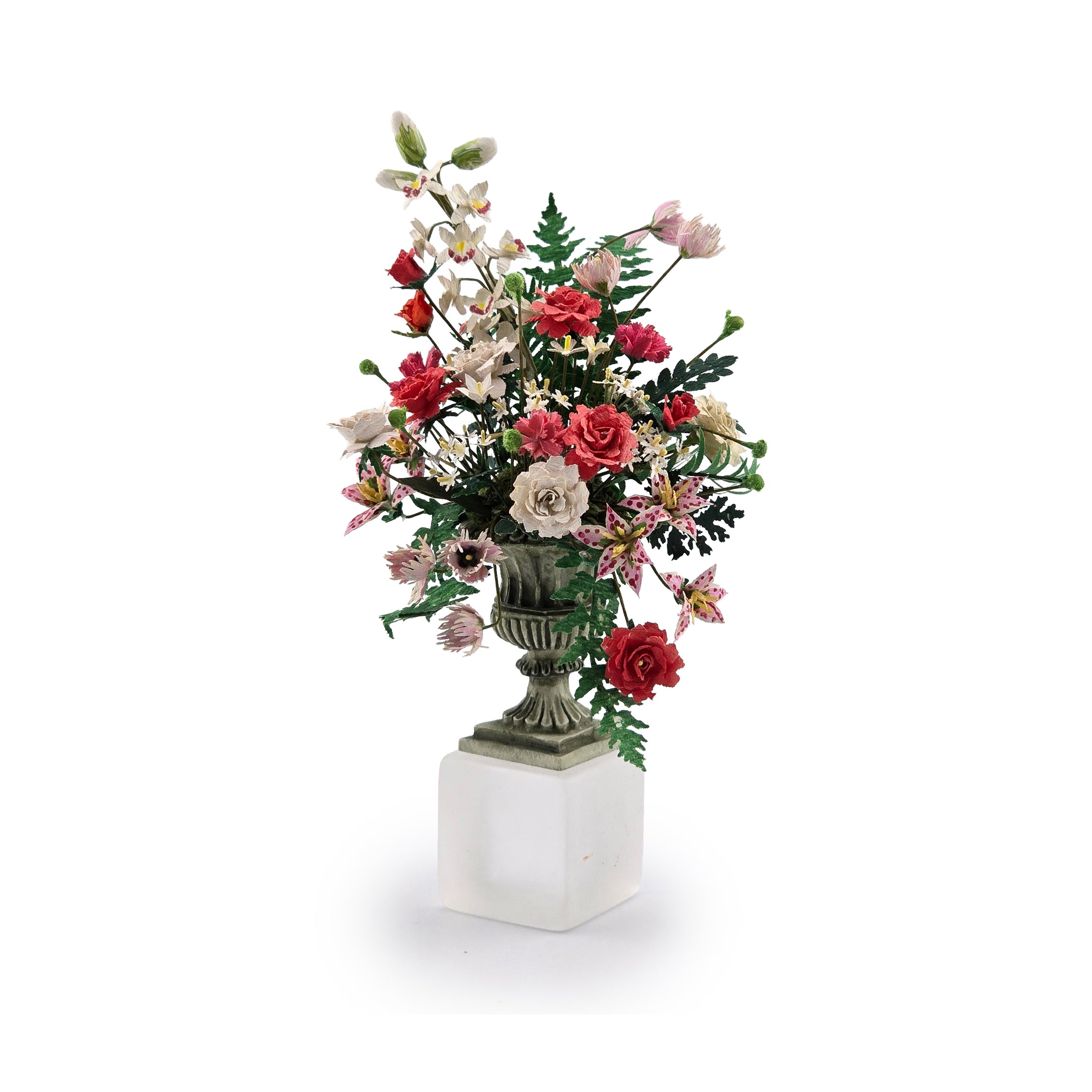 Large Paper Flower Arrangement in Porcelain Urn 1990s