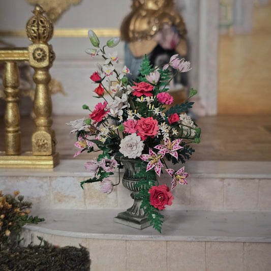Large Paper Flower Arrangement in Porcelain Urn 1990s