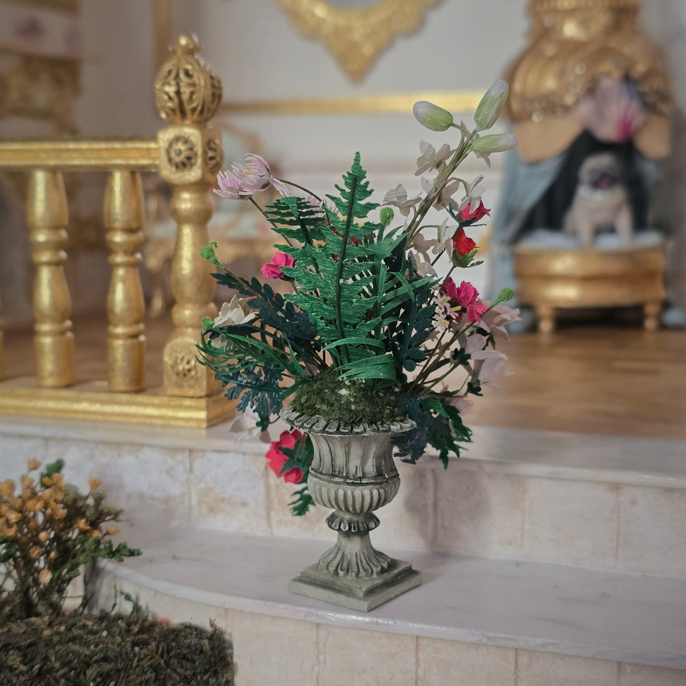 Large Paper Flower Arrangement in Porcelain Urn 1990s