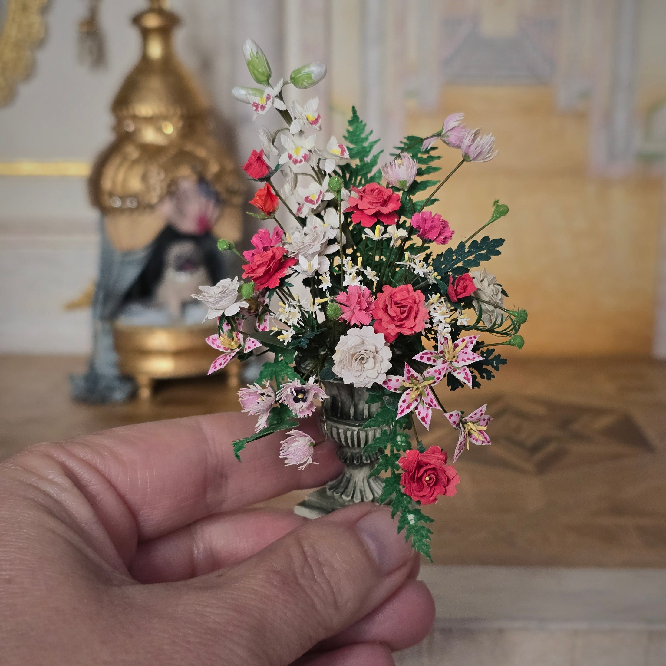 Large Paper Flower Arrangement in Porcelain Urn 1990s