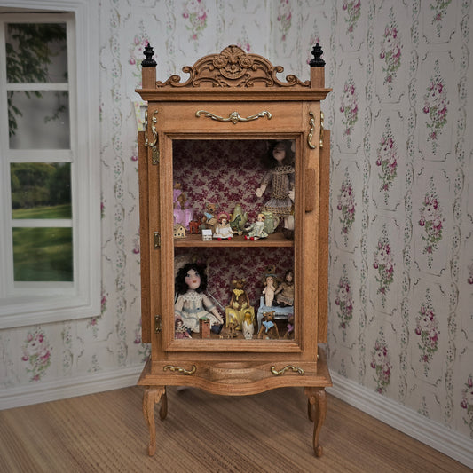 Spanish Curio Cabinet Diorama with Dolls and Toys Dollhouse Miniature