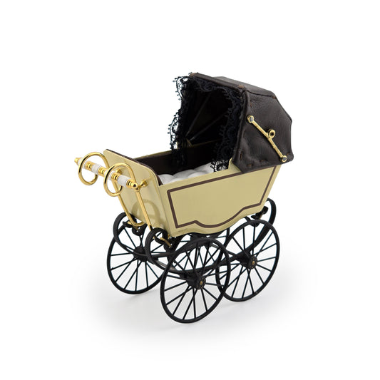 Heidi Ott Miniature Brass & Leather Baby Pram Victorian Dollhouse Carriage