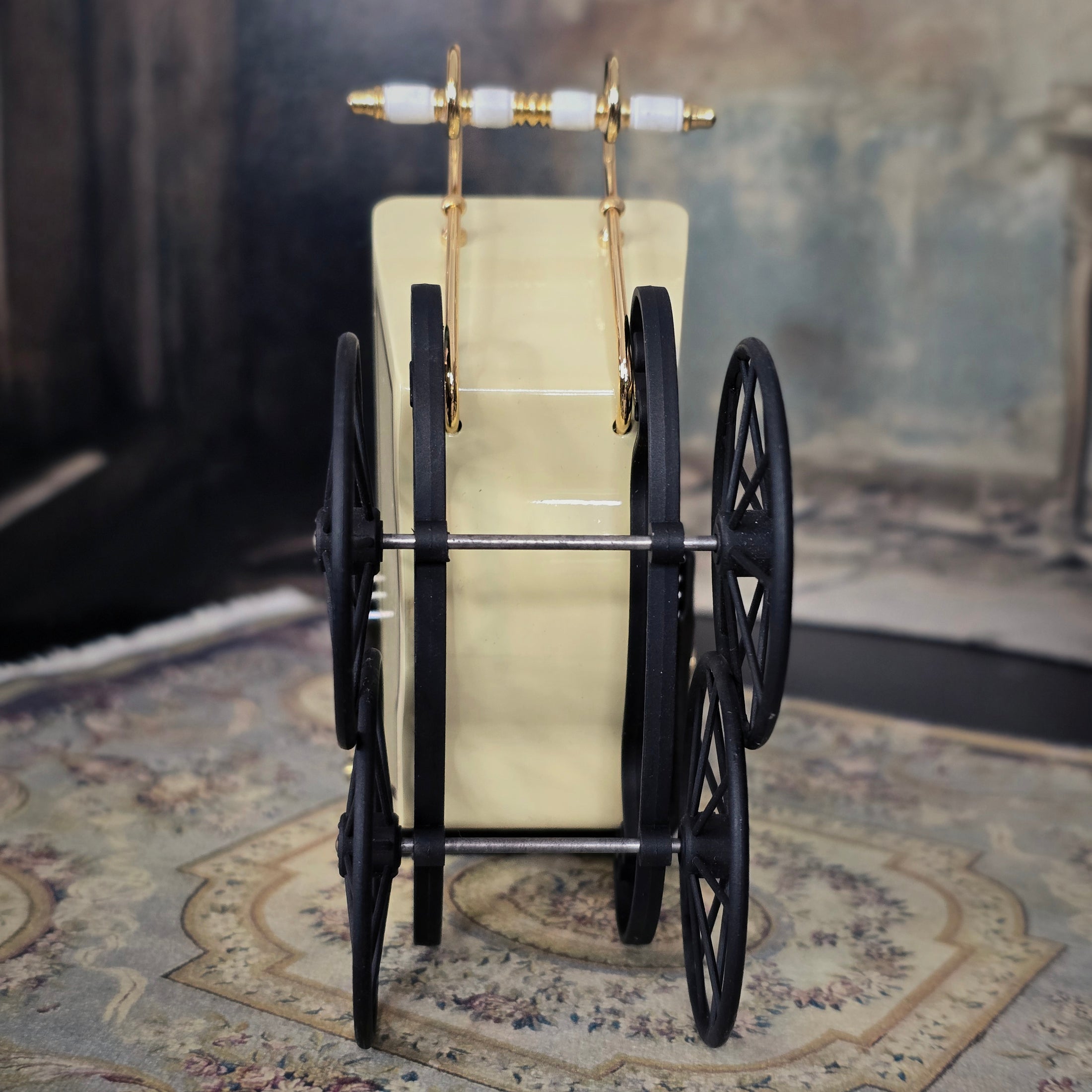 Heidi Ott Miniature Brass & Leather Baby Pram Victorian Dollhouse Carriage