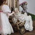 Load image into Gallery viewer, Signed Wicker Baby Pram with Porcelain Infant Doll and Cat by Bridget McCarty
