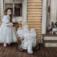 Load image into Gallery viewer, Signed Wicker Baby Pram with Porcelain Infant Doll and Cat by Bridget McCarty
