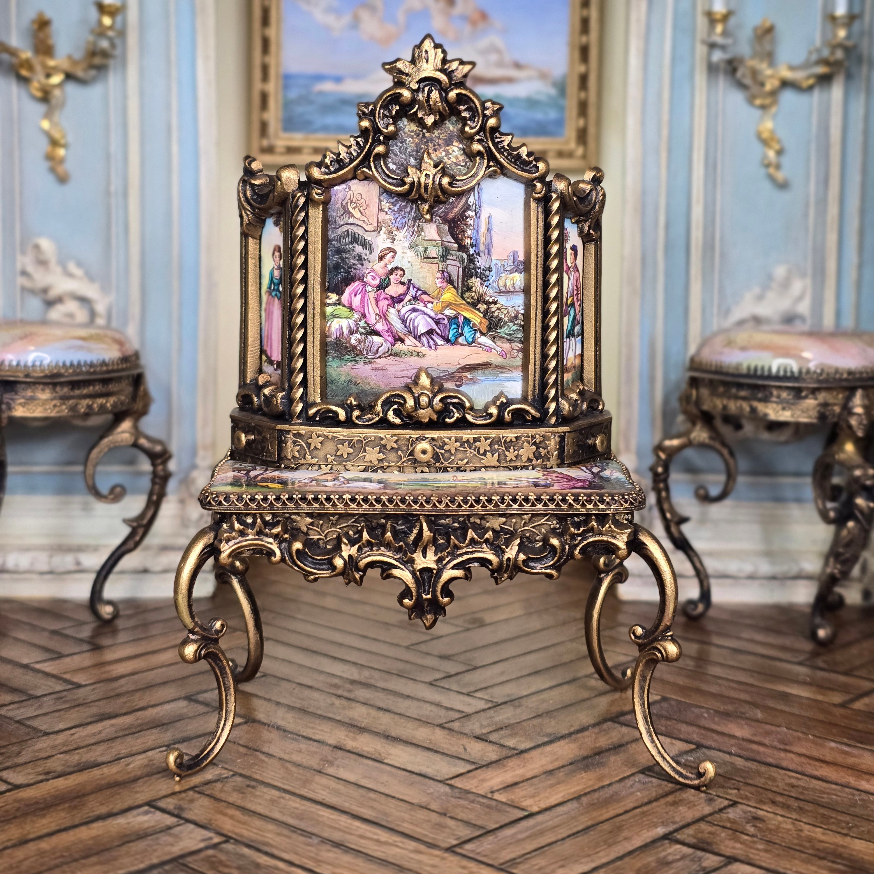 Antique Viennese Enamel and Gilt Bronze Miniature Secretary Desk, circa 1900