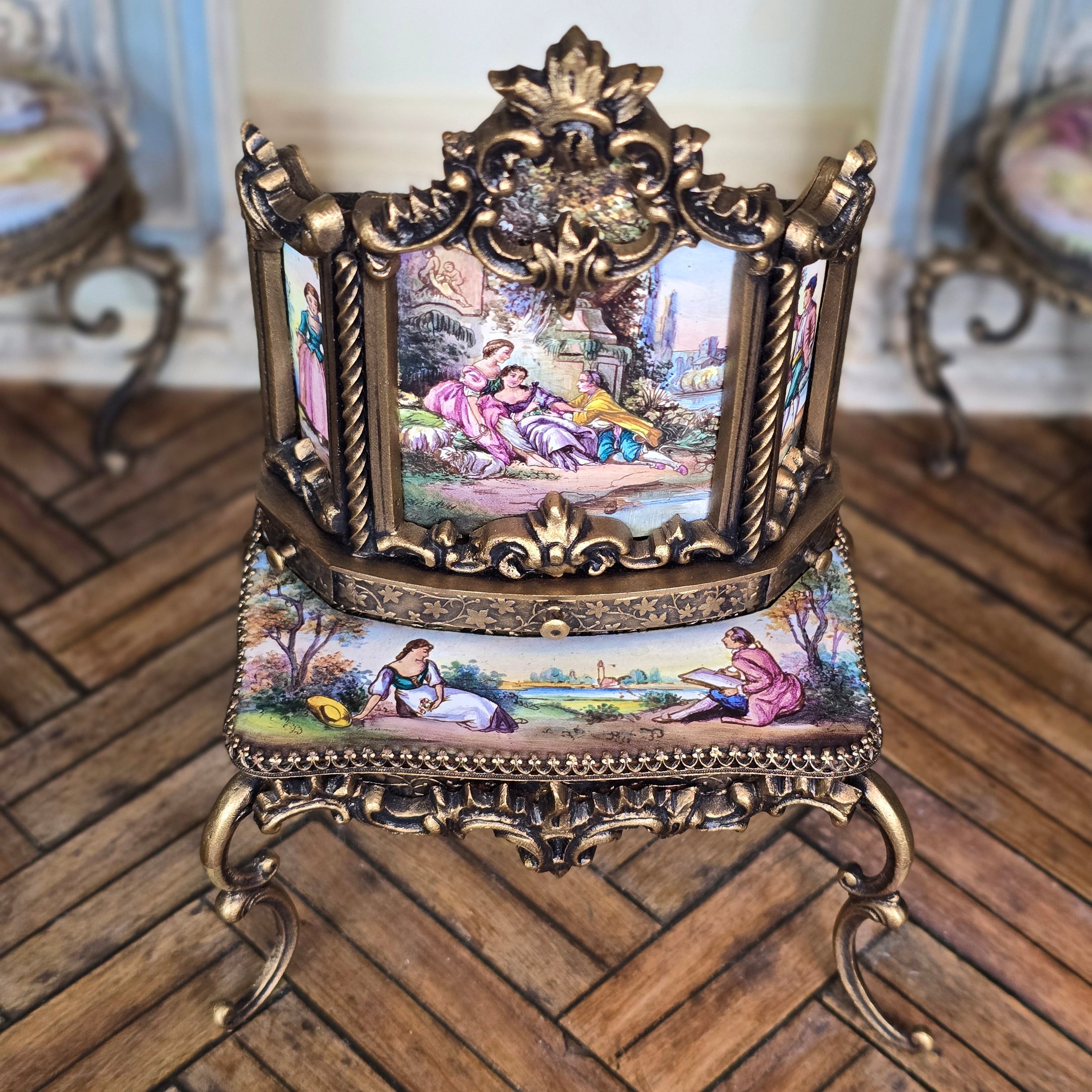 Antique Viennese Enamel and Gilt Bronze Miniature Secretary Desk, circa 1900