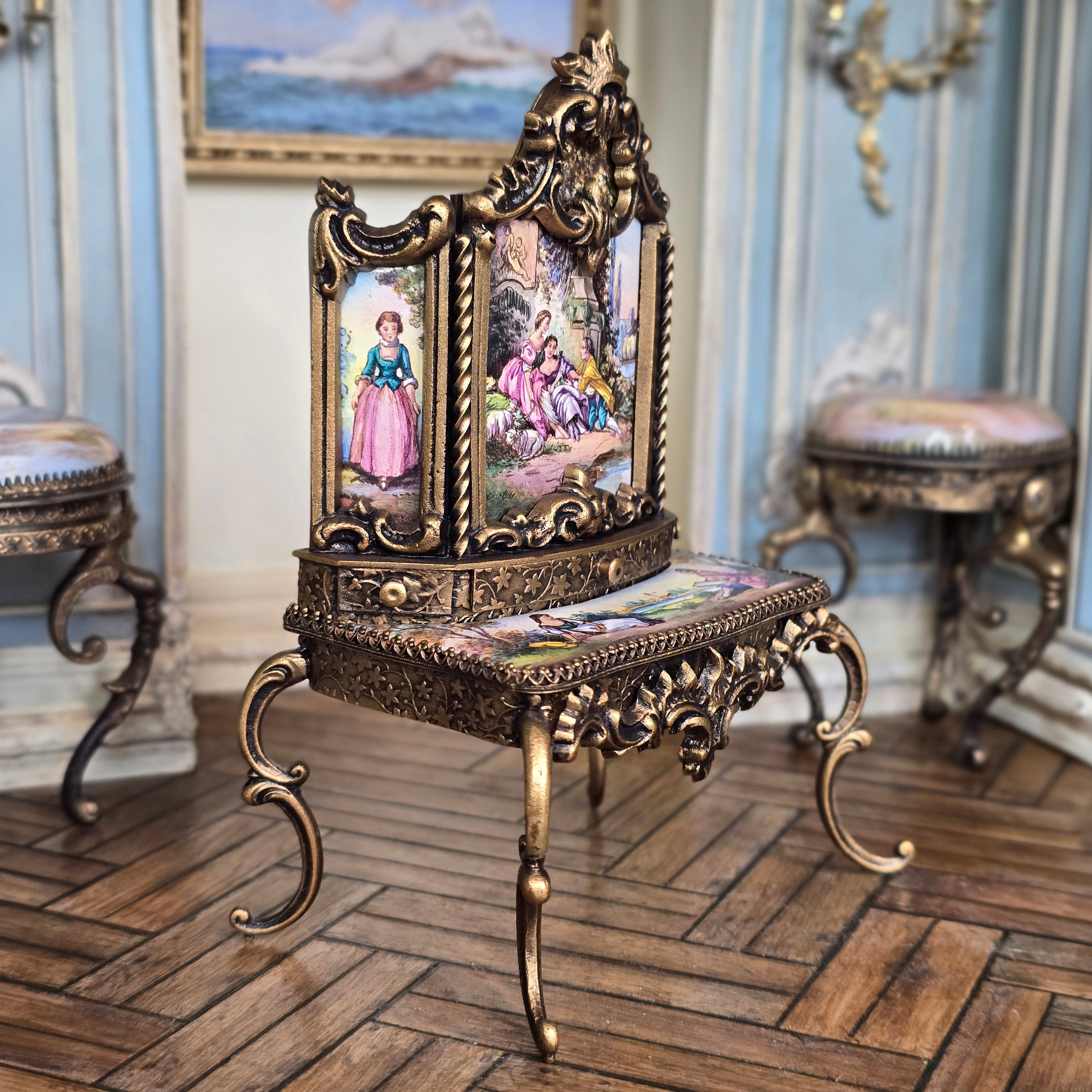 Antique Viennese Enamel and Gilt Bronze Miniature Secretary Desk, circa 1900