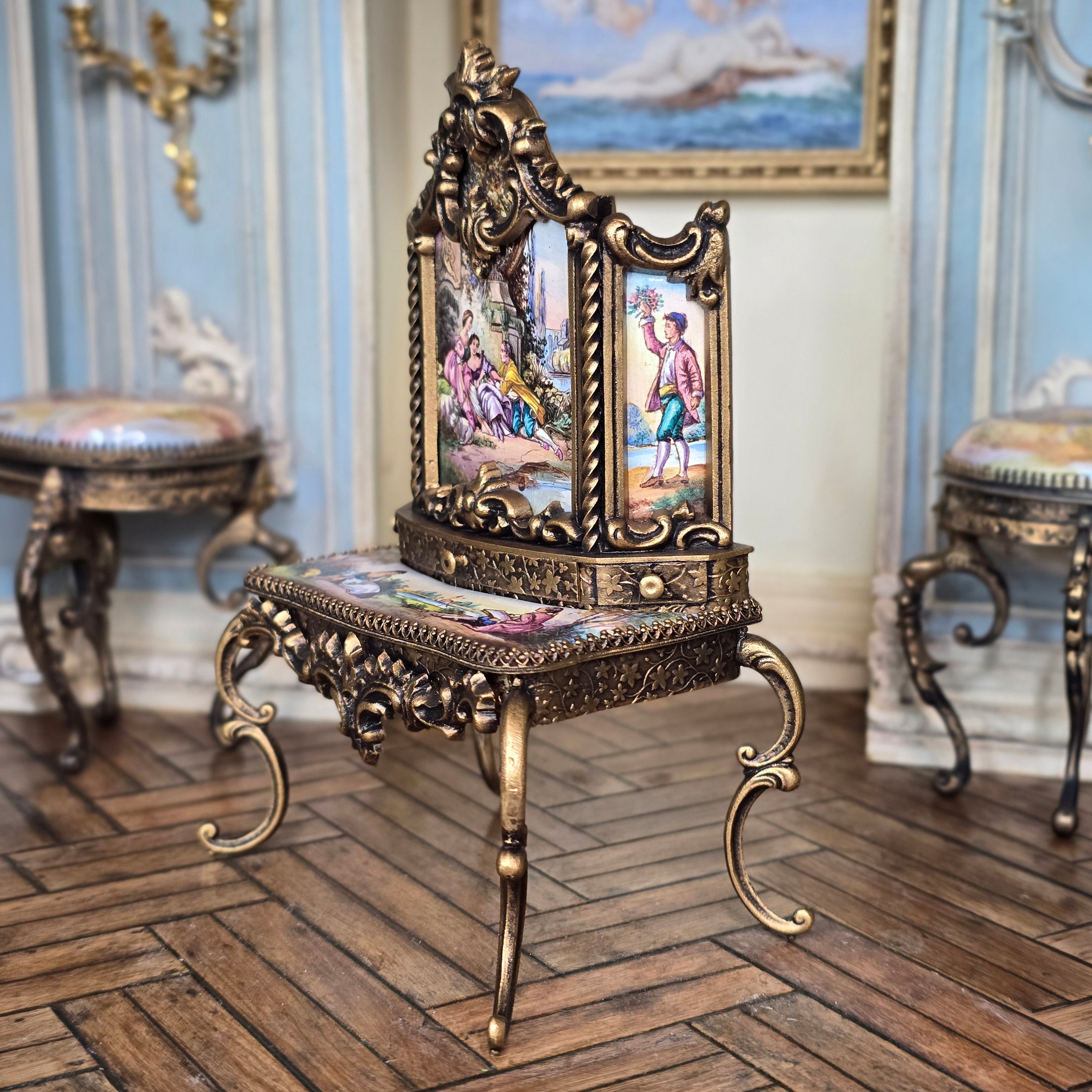 Antique Viennese Enamel and Gilt Bronze Miniature Secretary Desk, circa 1900