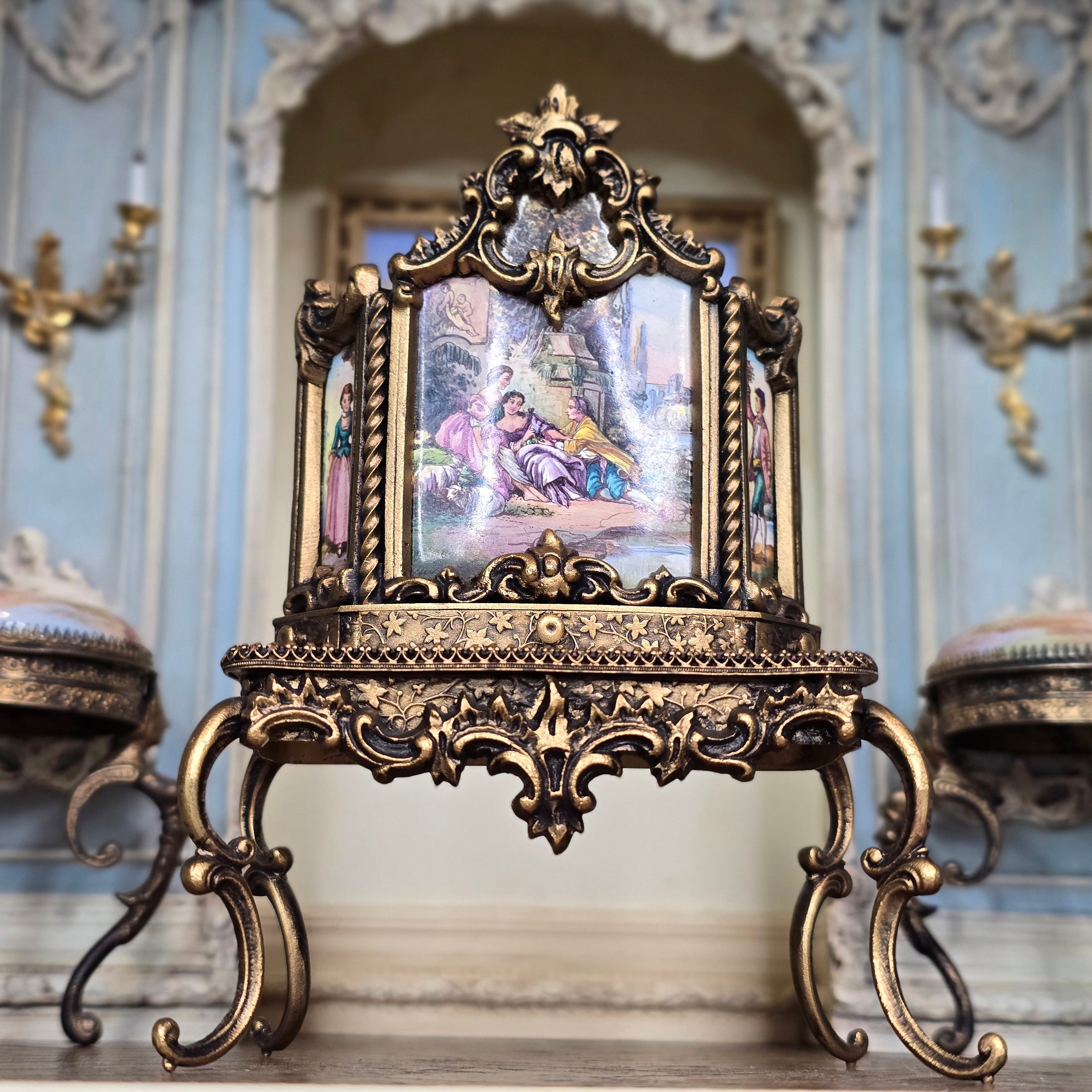 Antique Viennese Enamel and Gilt Bronze Miniature Secretary Desk, circa 1900