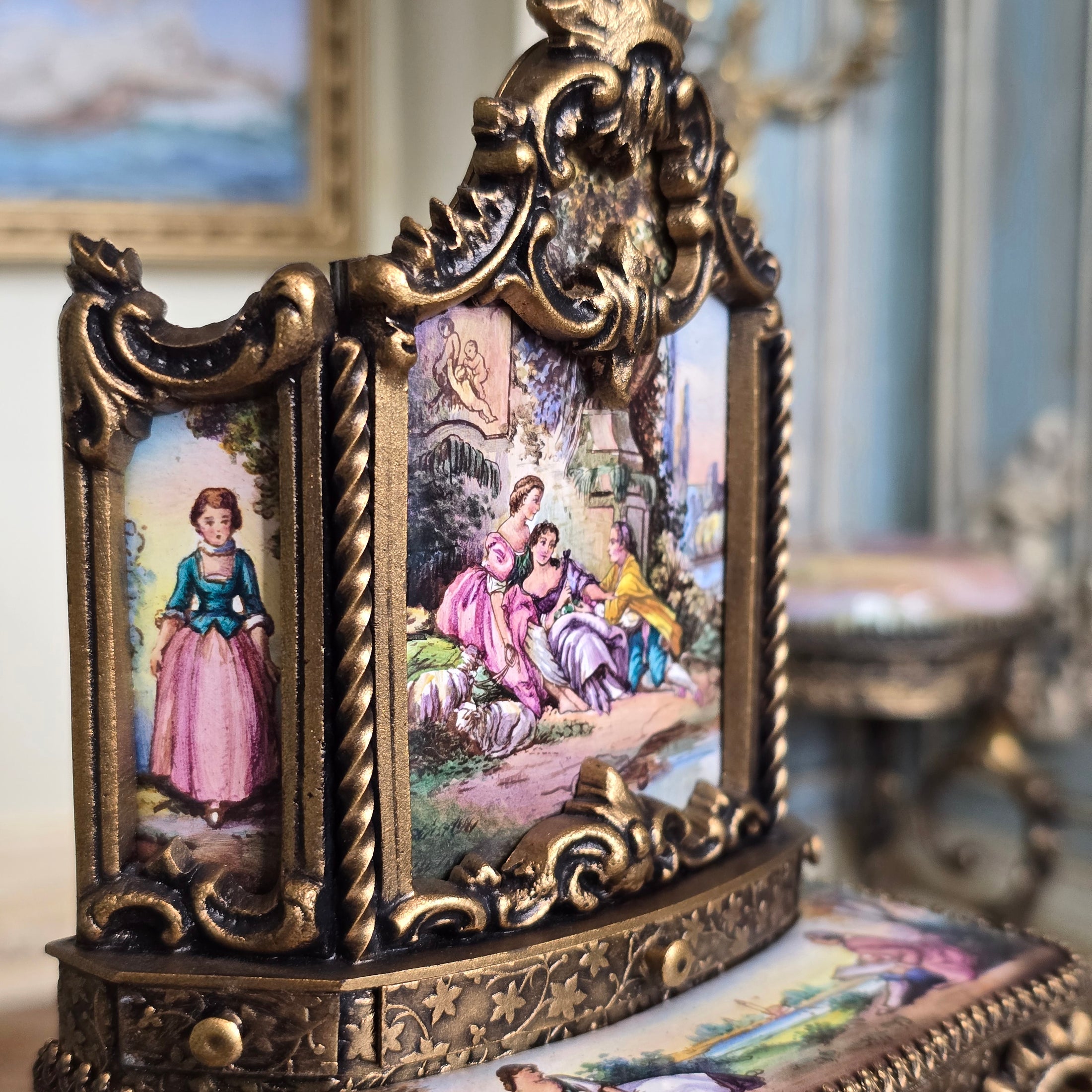 Antique Viennese Enamel and Gilt Bronze Miniature Secretary Desk, circa 1900