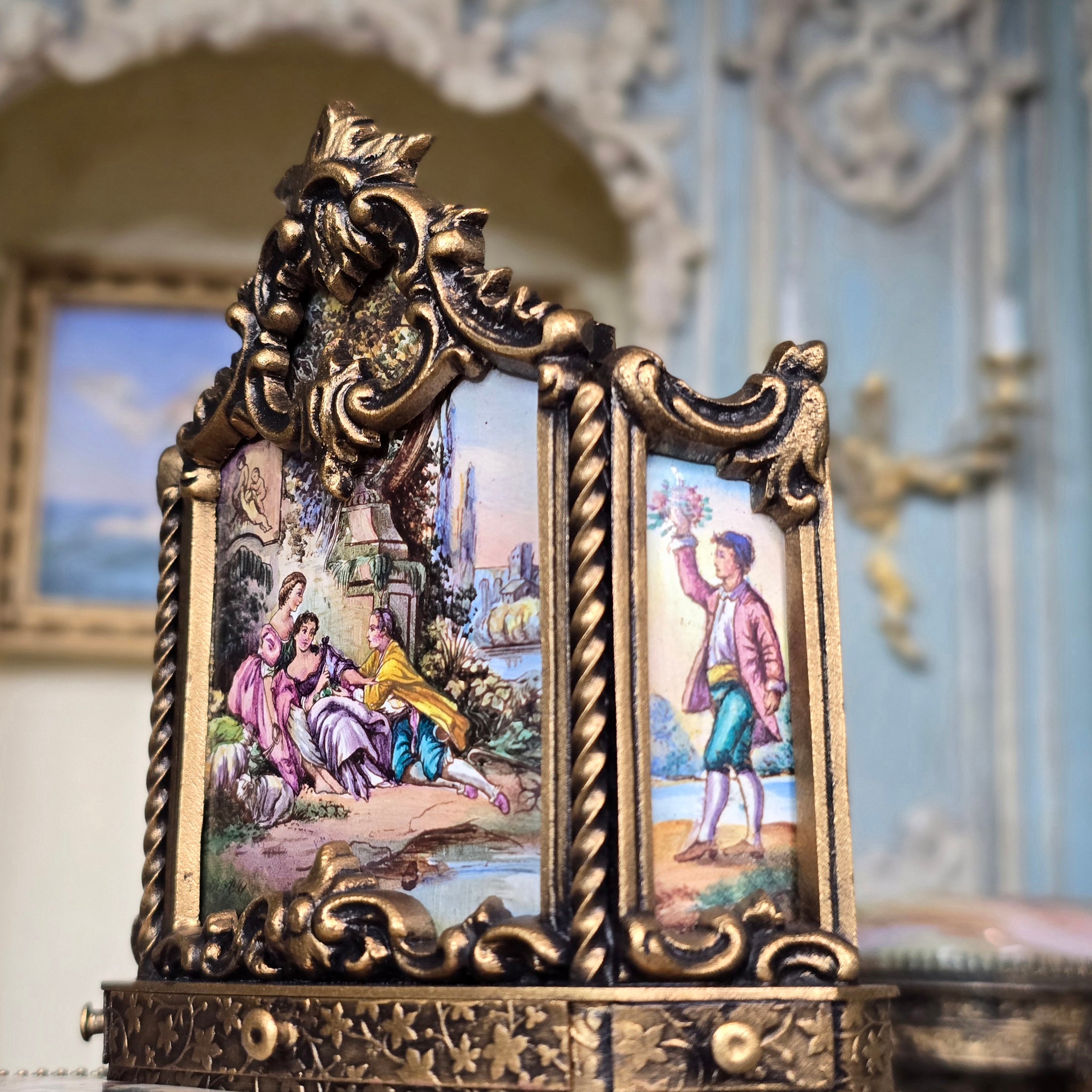 Antique Viennese Enamel and Gilt Bronze Miniature Secretary Desk, circa 1900