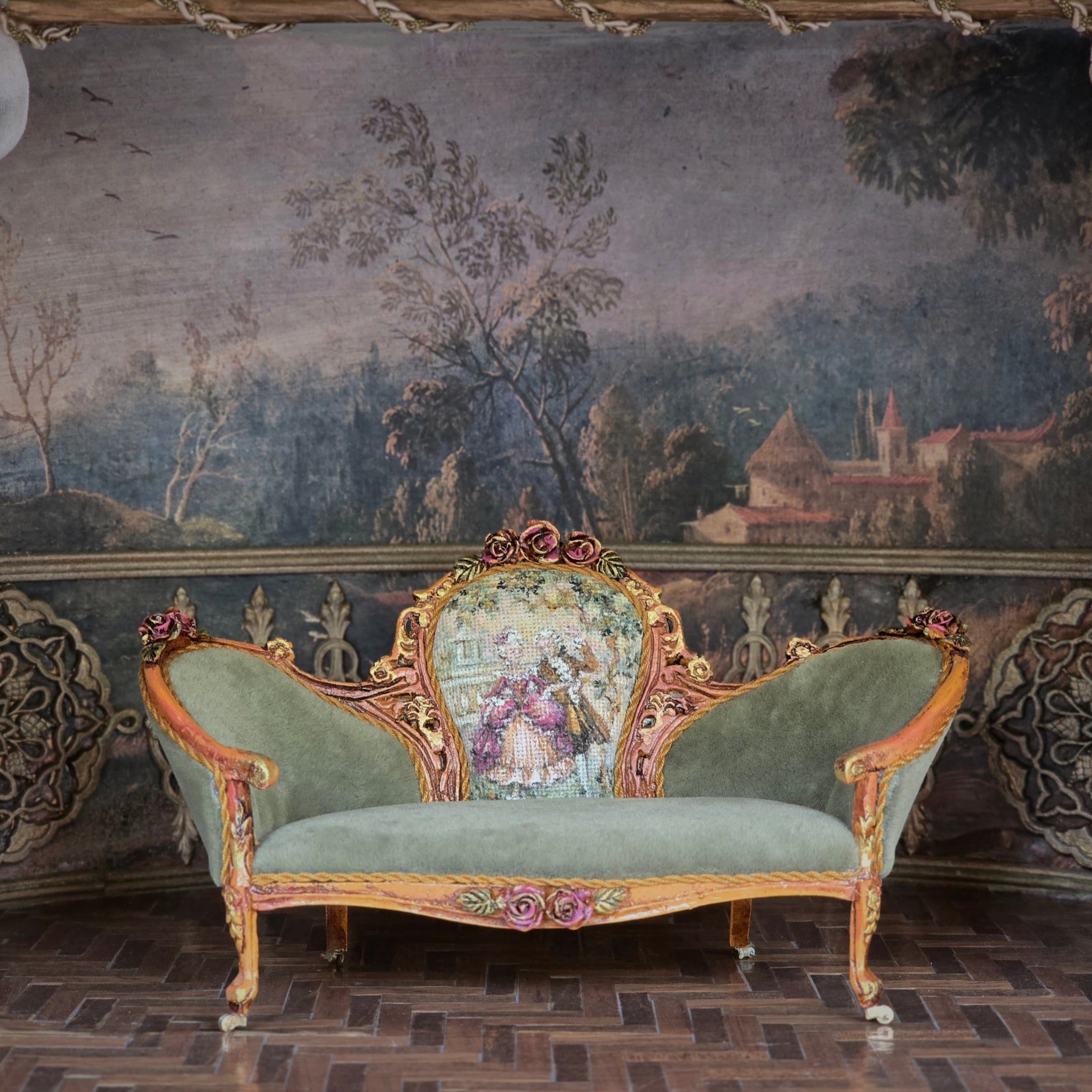 Jill Dianne Victorian Rococo “Madame Pompadour” Miniature Salon Sofa Settee