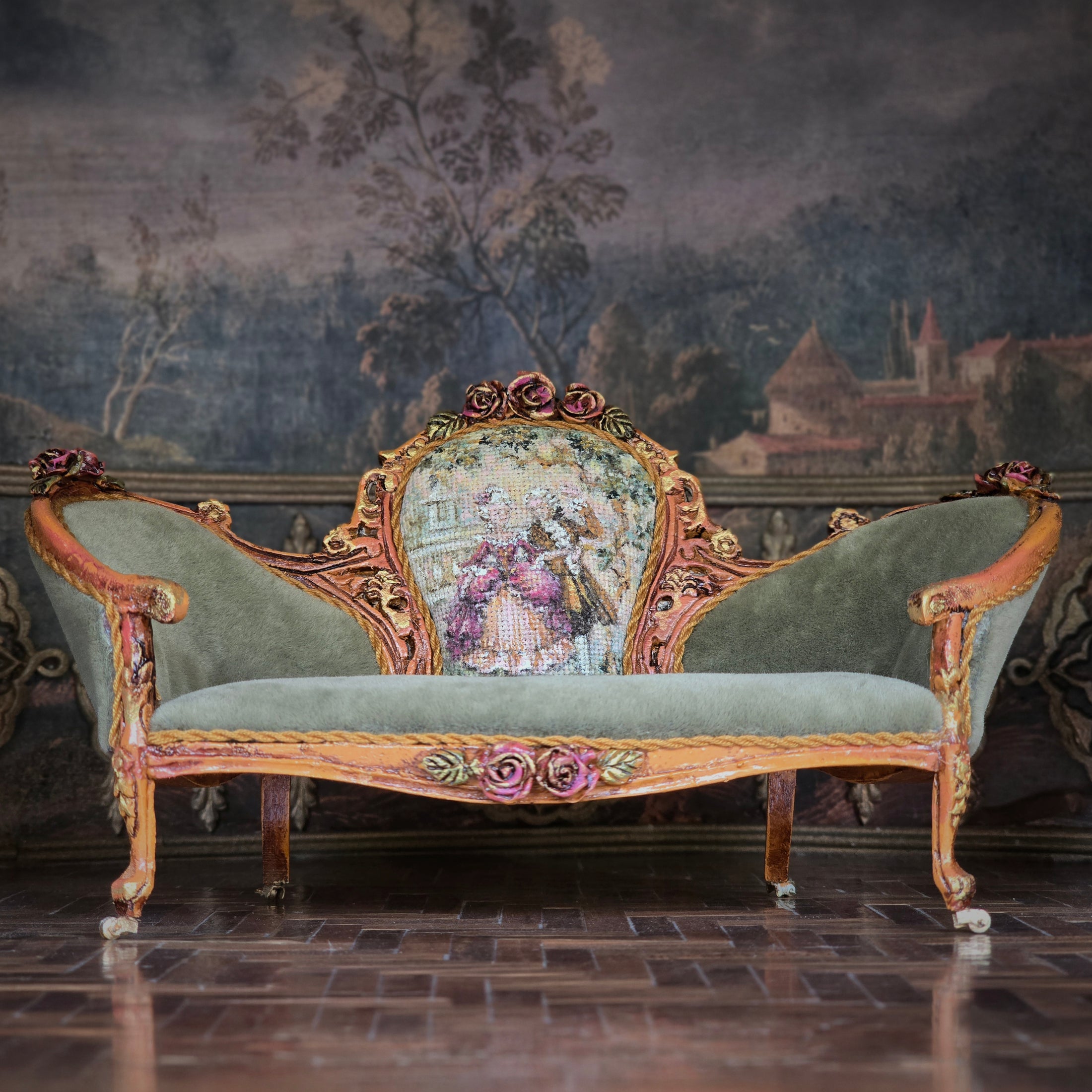 Jill Dianne Victorian Rococo “Madame Pompadour” Miniature Salon Sofa Settee