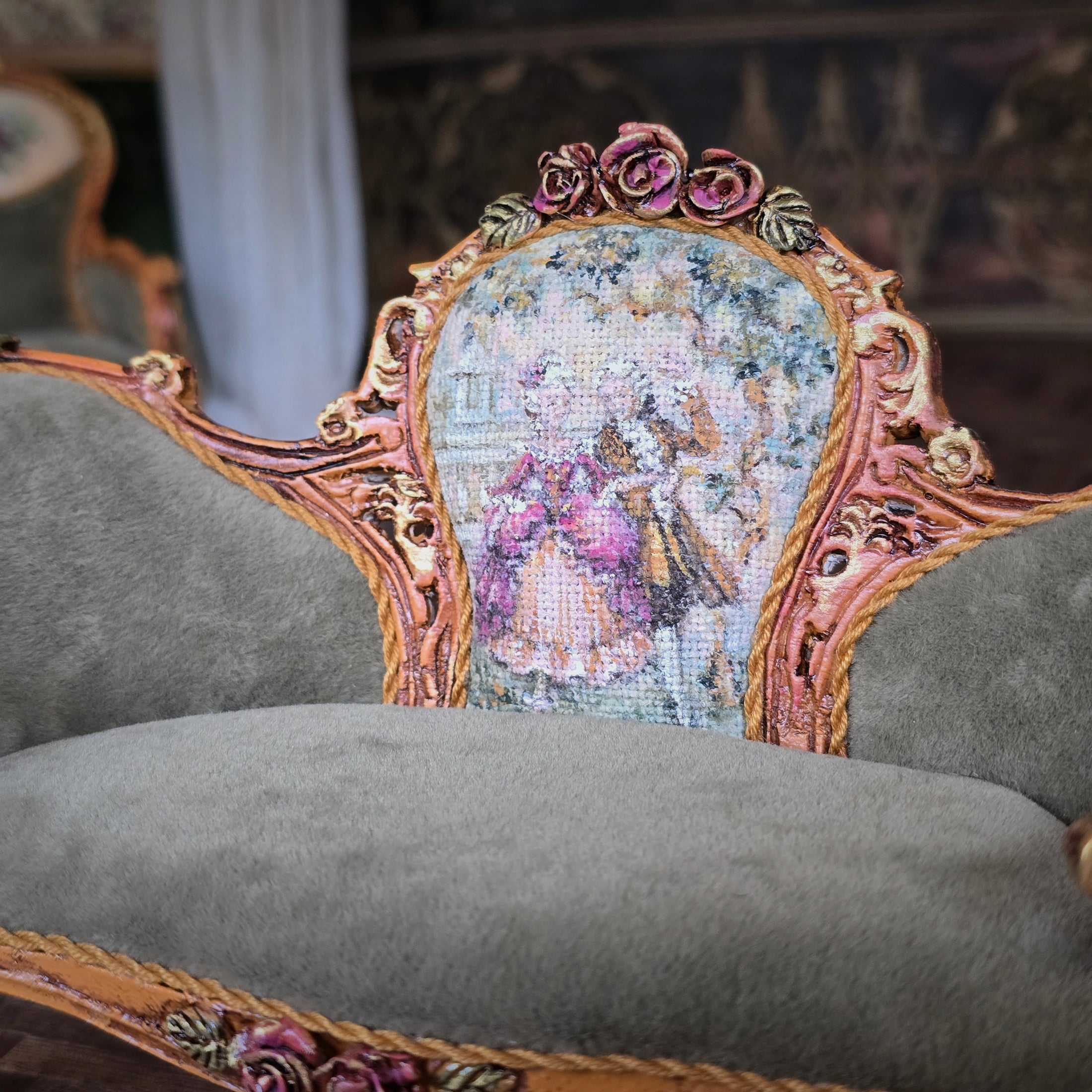 Jill Dianne Victorian Rococo “Madame Pompadour” Miniature Salon Sofa Settee