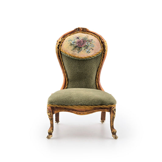 Jill Dianne OOAK Victorian Rococo Miniature Slipper Chair with Floral Medallion