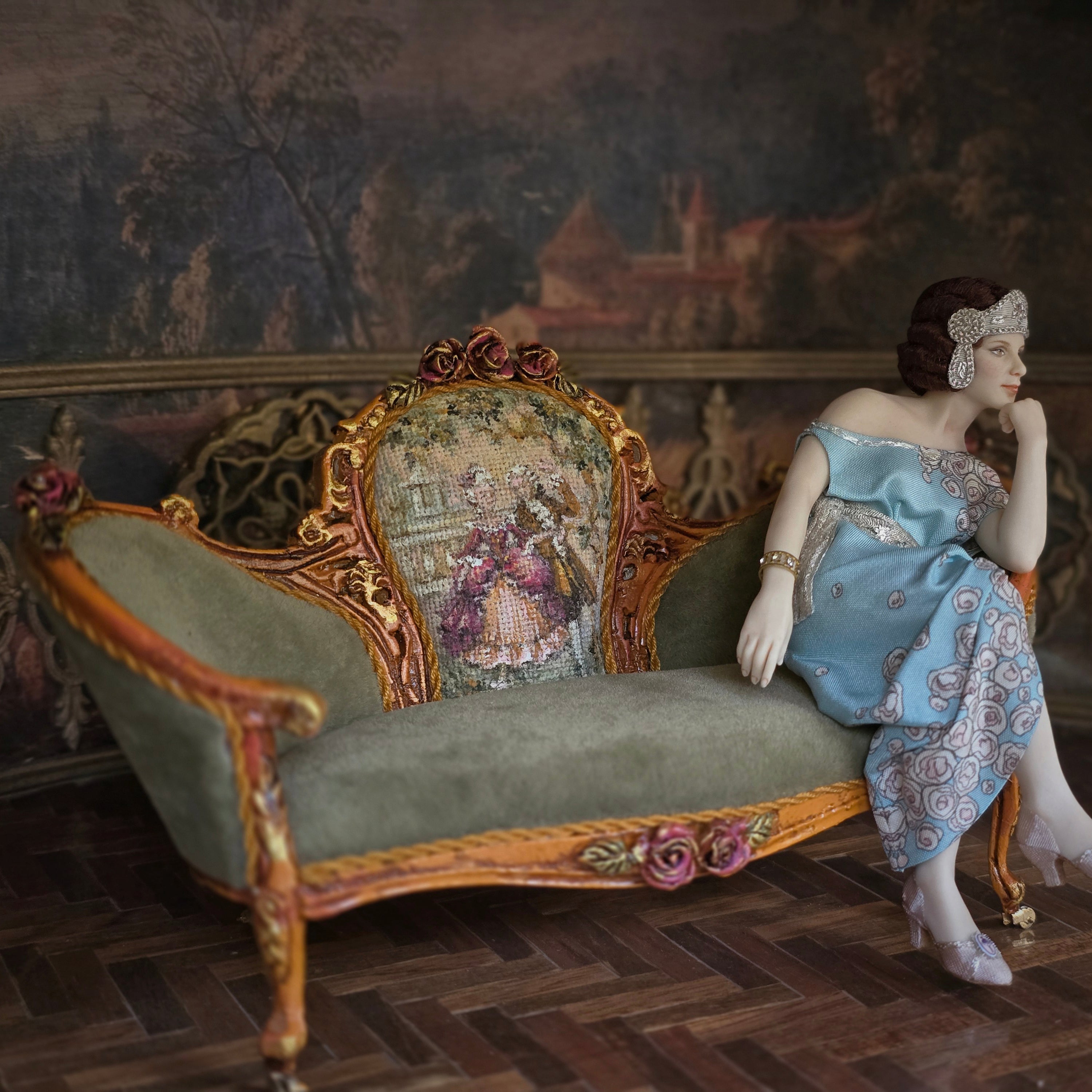 Jill Dianne Victorian Rococo “Madame Pompadour” Miniature Salon Sofa Settee