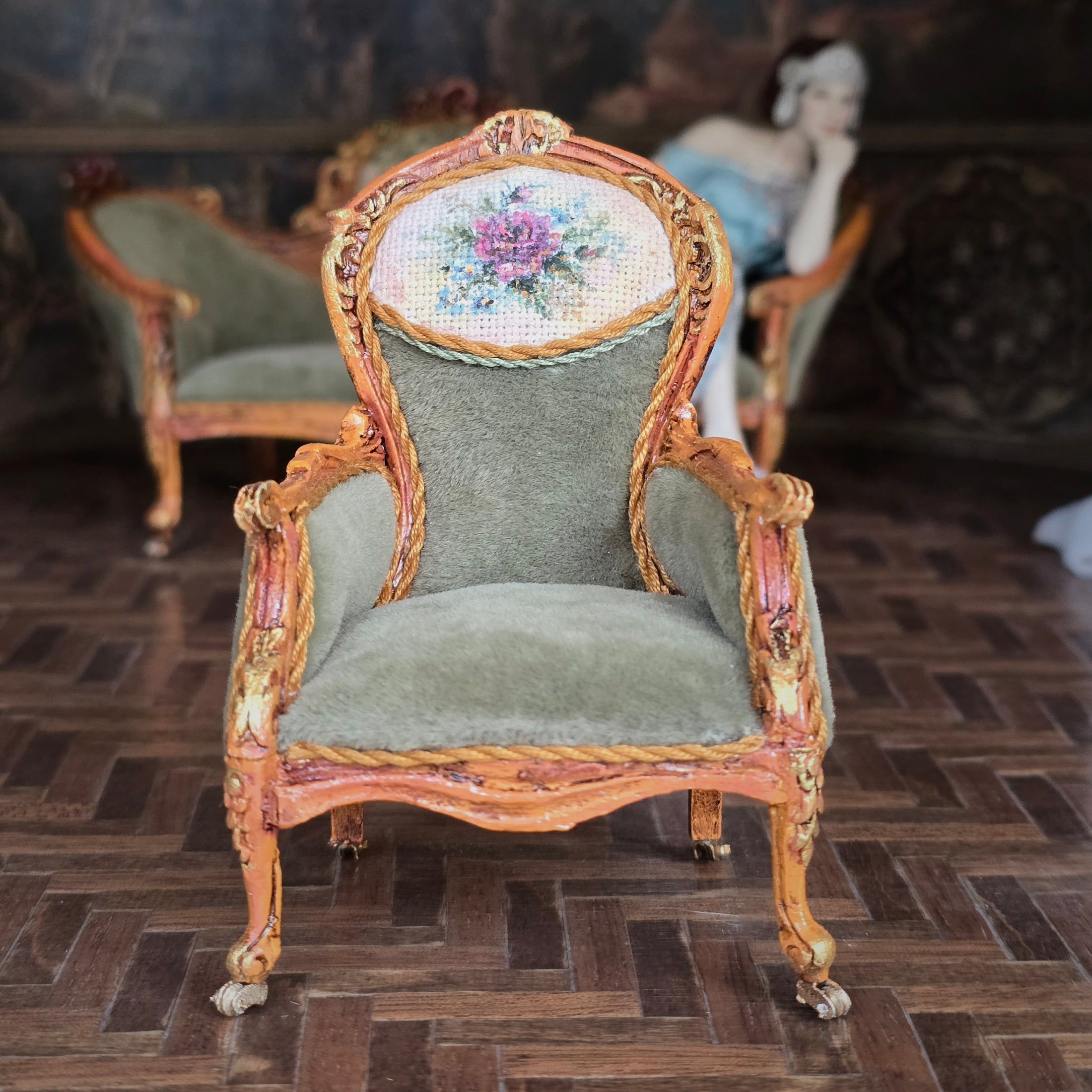 Jill Dianne OOAK Louis XV Rococo Miniature Fauteuil Armchair