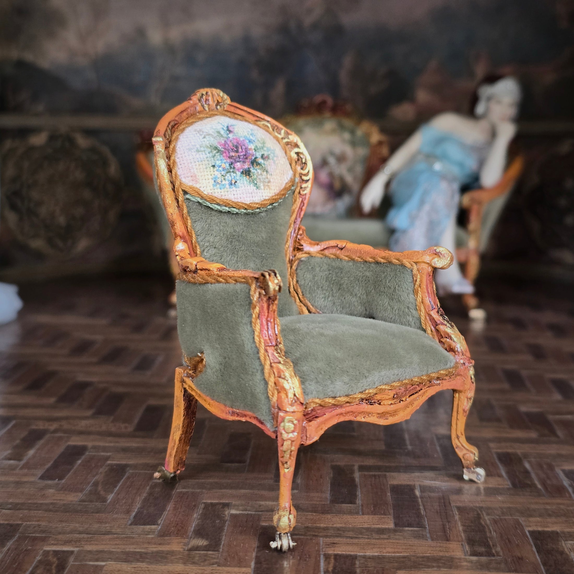Jill Dianne OOAK Louis XV Rococo Miniature Fauteuil Armchair