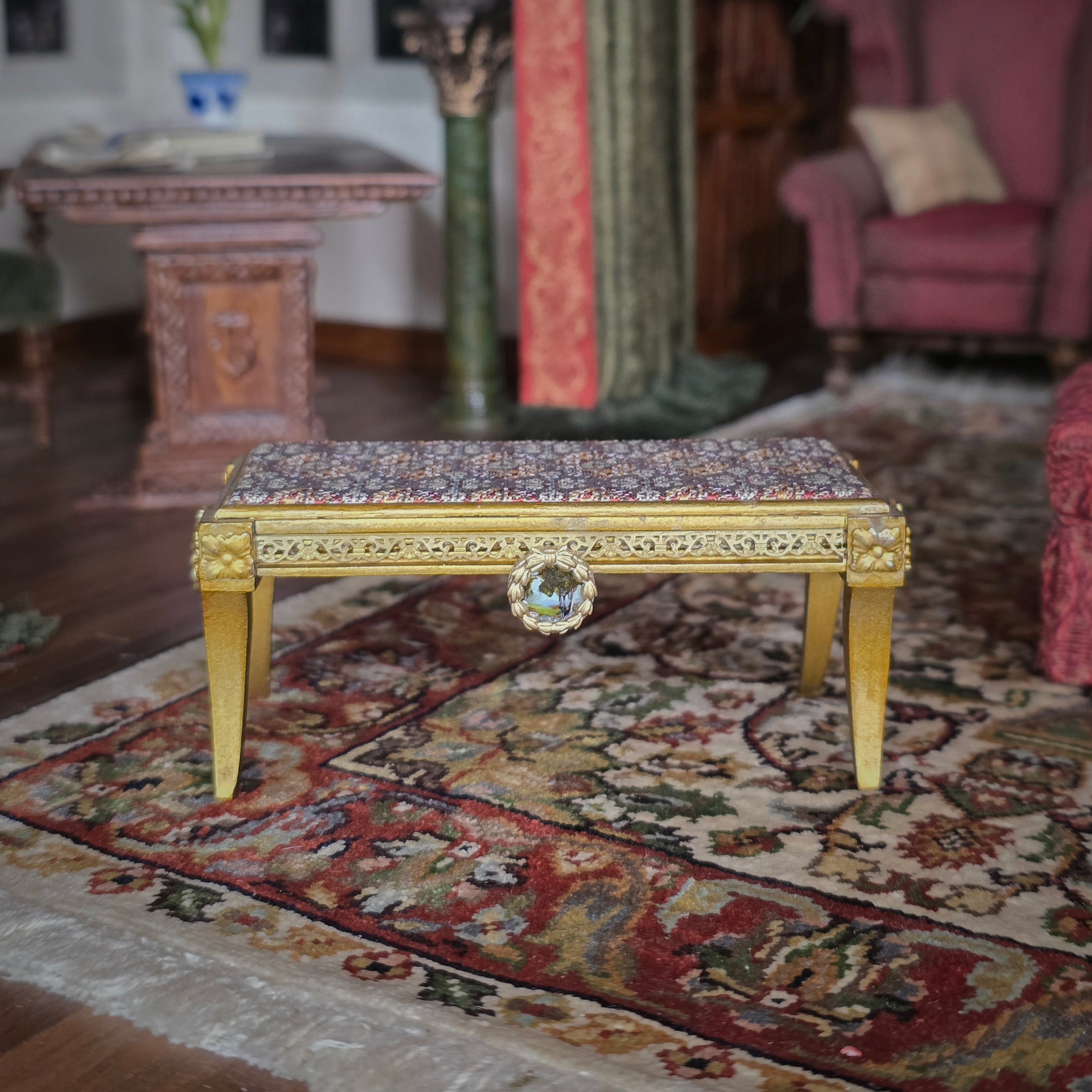 Gilbert Mena Neoclassical Miniature Limoges Plaque Bout De Pied Bench (2019)