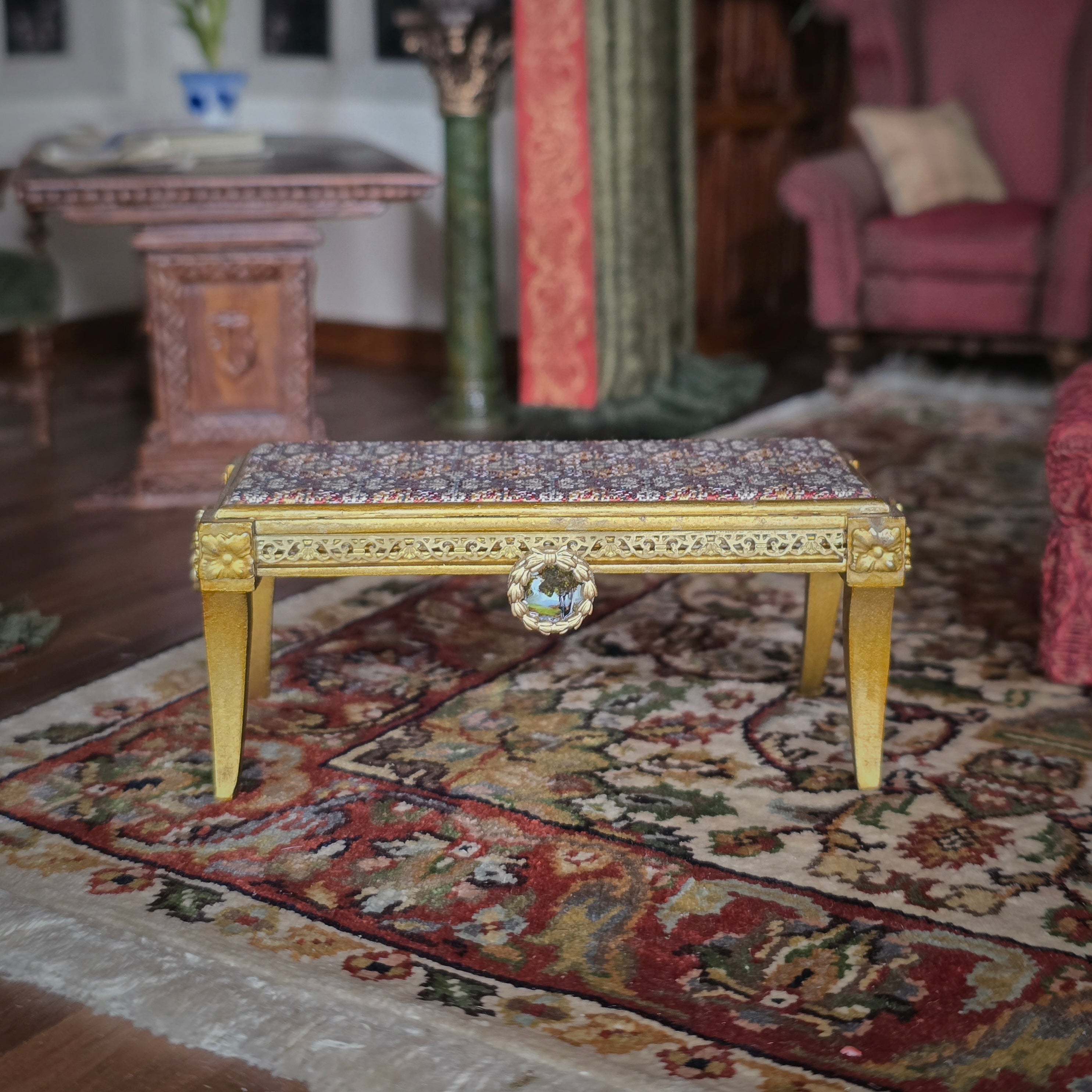 Gilbert Mena Neoclassical Miniature Limoges Plaque Bout De Pied Bench (2019)