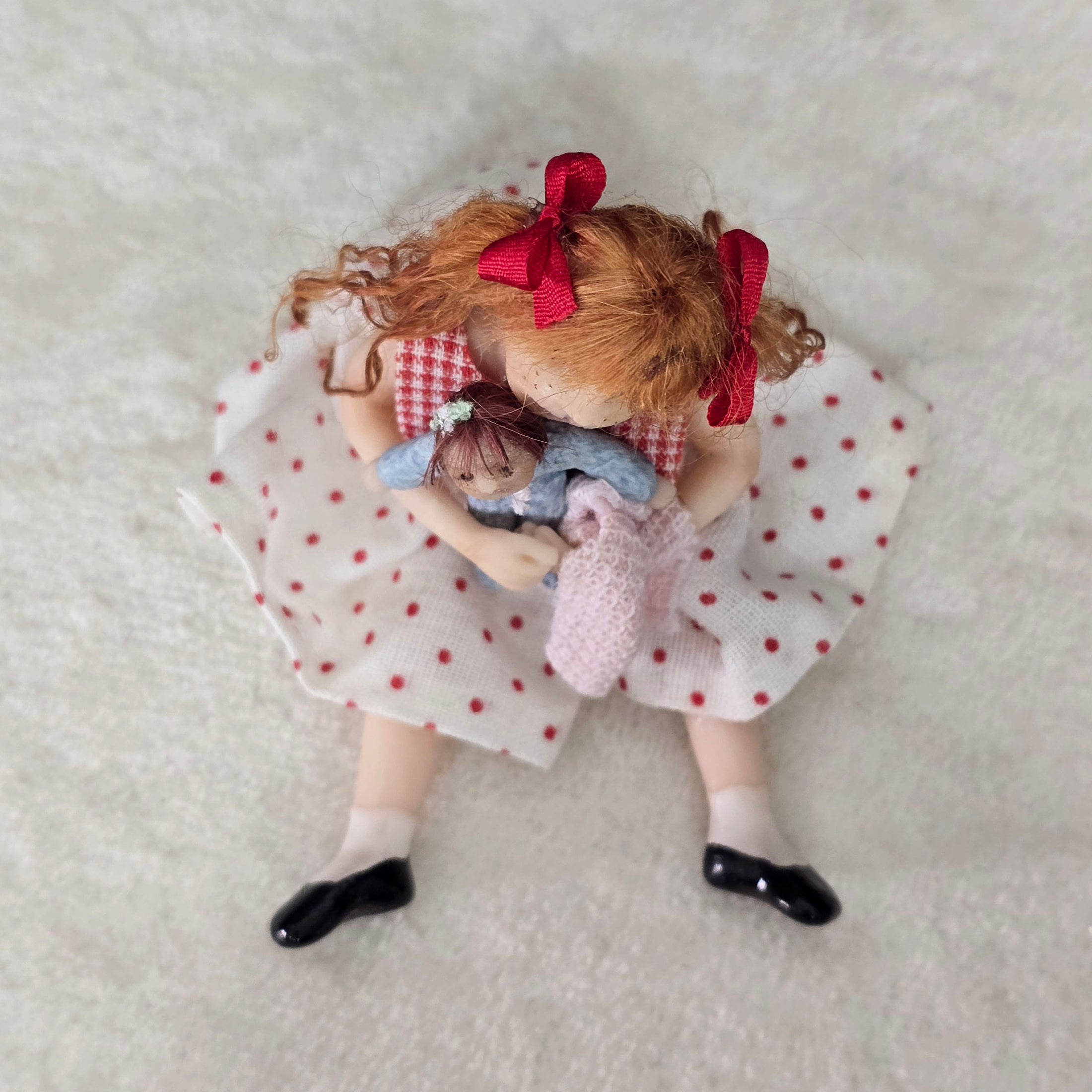 Bonnie Justice OOAK Seated Clay Girl Doll with her Toy Doll Signed 2005