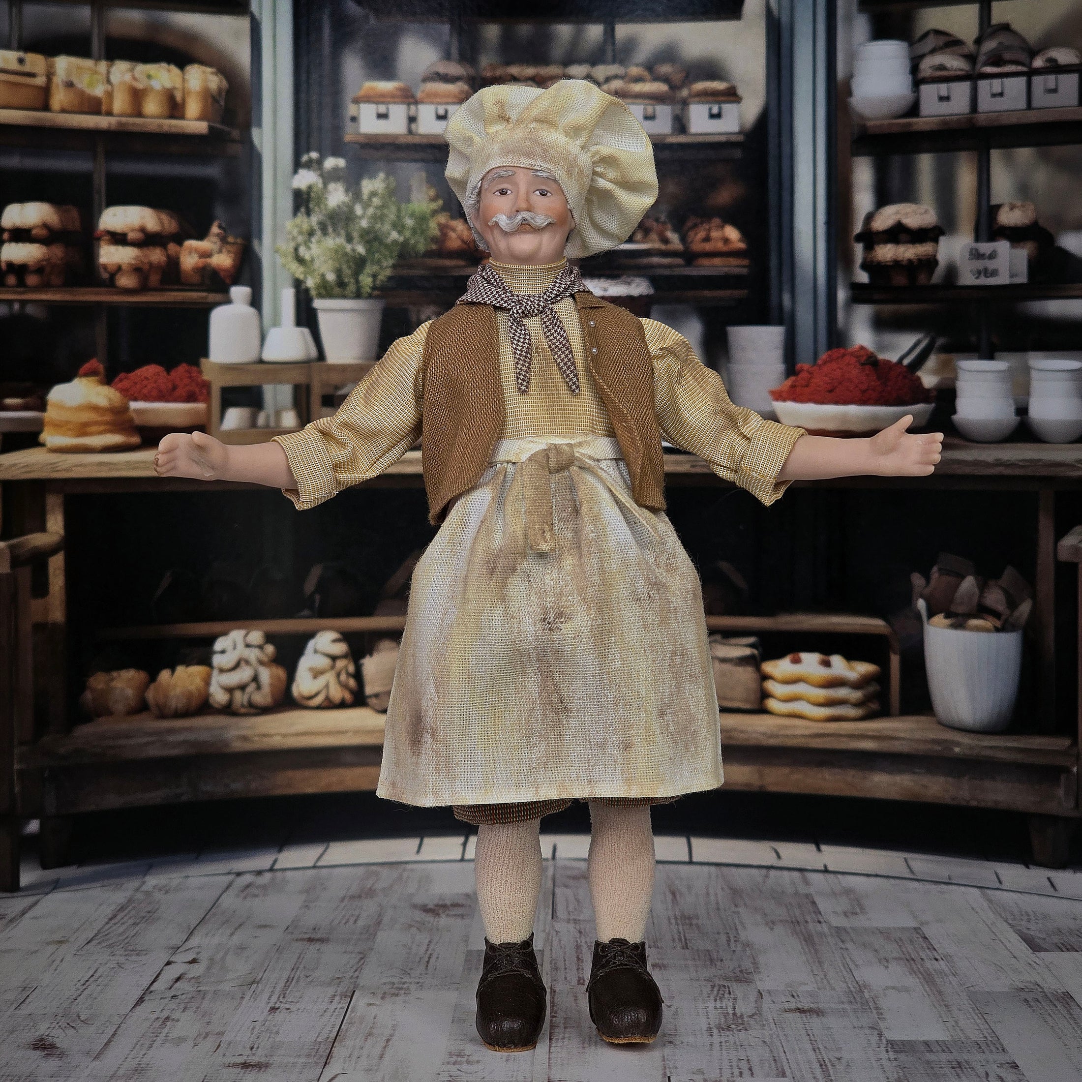 Connie Sauve IGMA OOAK Porcelain Baker Doll Americana Baker Chef Man Character