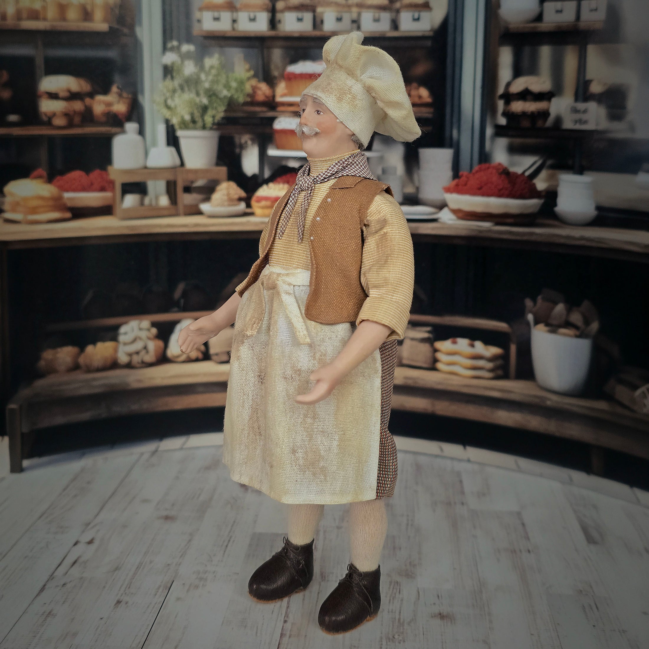 Connie Sauve IGMA OOAK Porcelain Baker Doll Americana Baker Chef Man Character