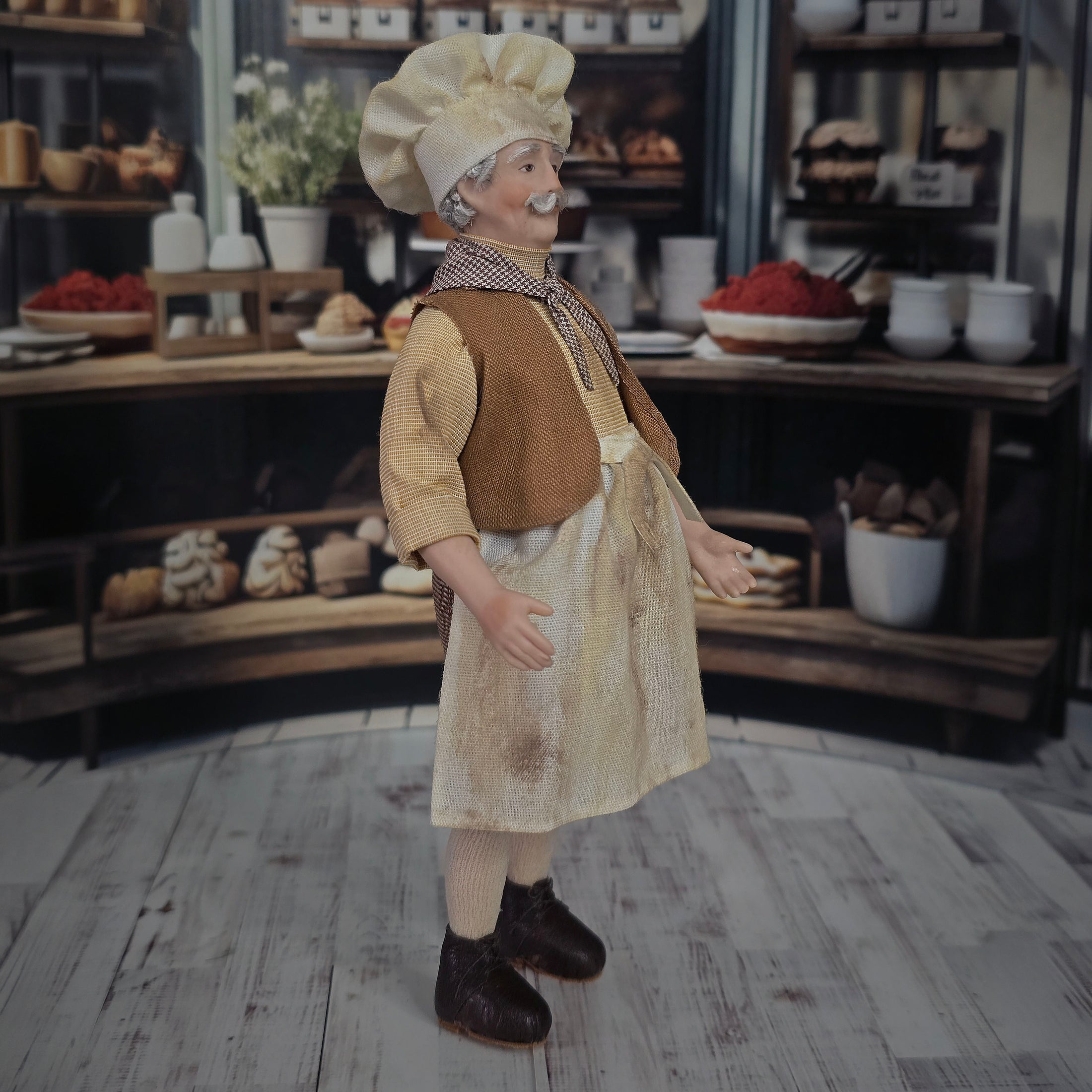 Connie Sauve IGMA OOAK Porcelain Baker Doll Americana Baker Chef Man Character