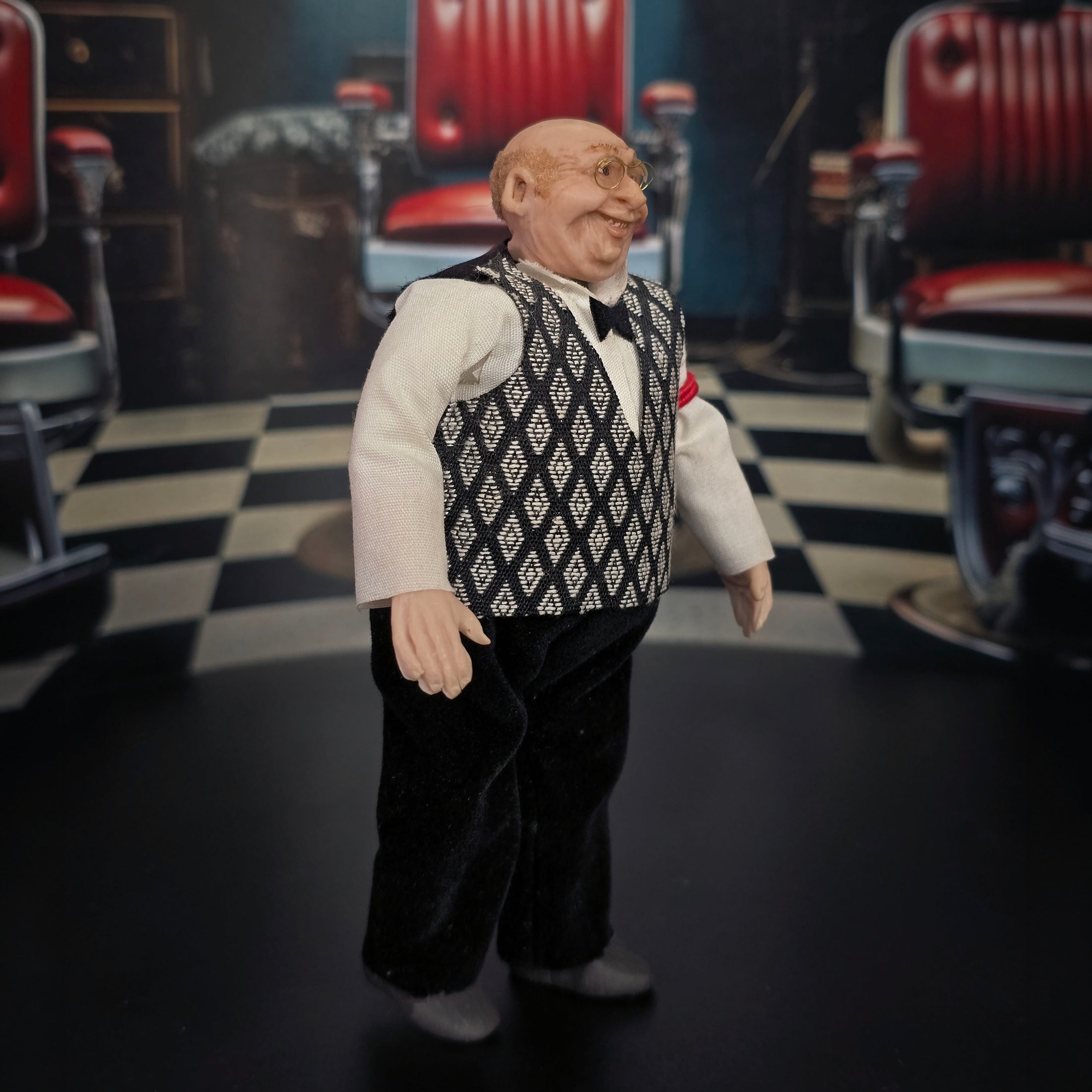 Signed 1995 Clay Happy Gentleman Waiter Bartender Barber Dollhouse Character Doll