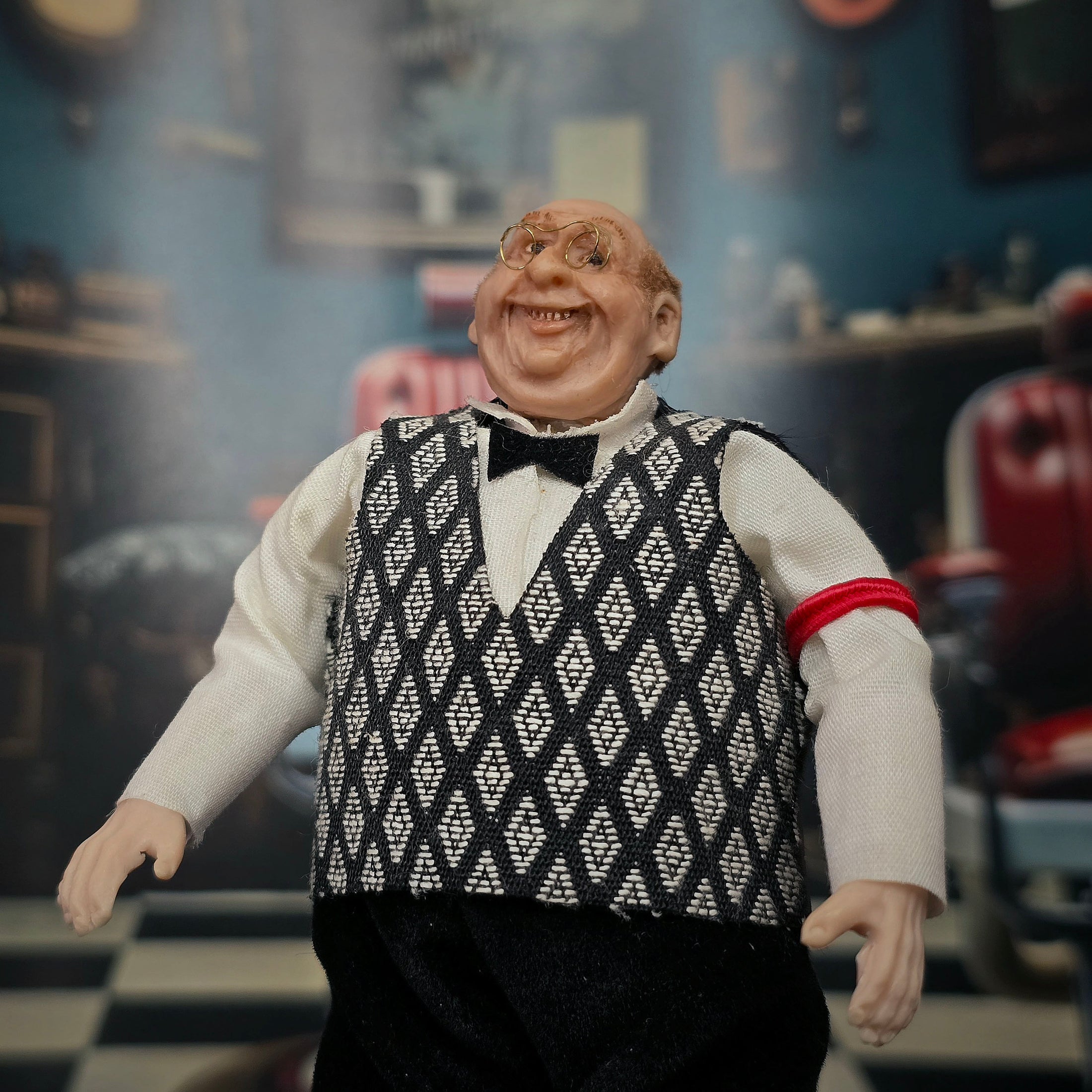 Signed 1995 Clay Happy Gentleman Waiter Bartender Barber Dollhouse Character Doll