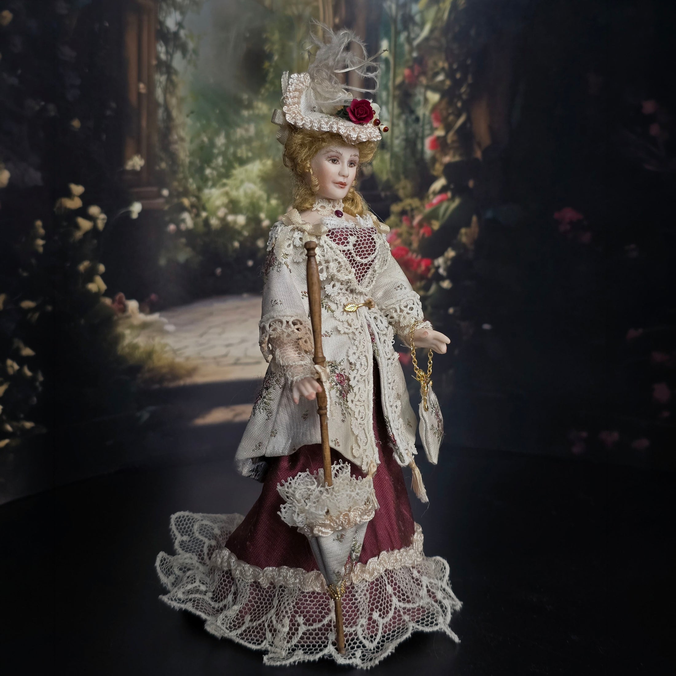 Pat Boldt Rare Blonde Victorian Lady Porcelain Doll Elegant Standing Figure with Parasol