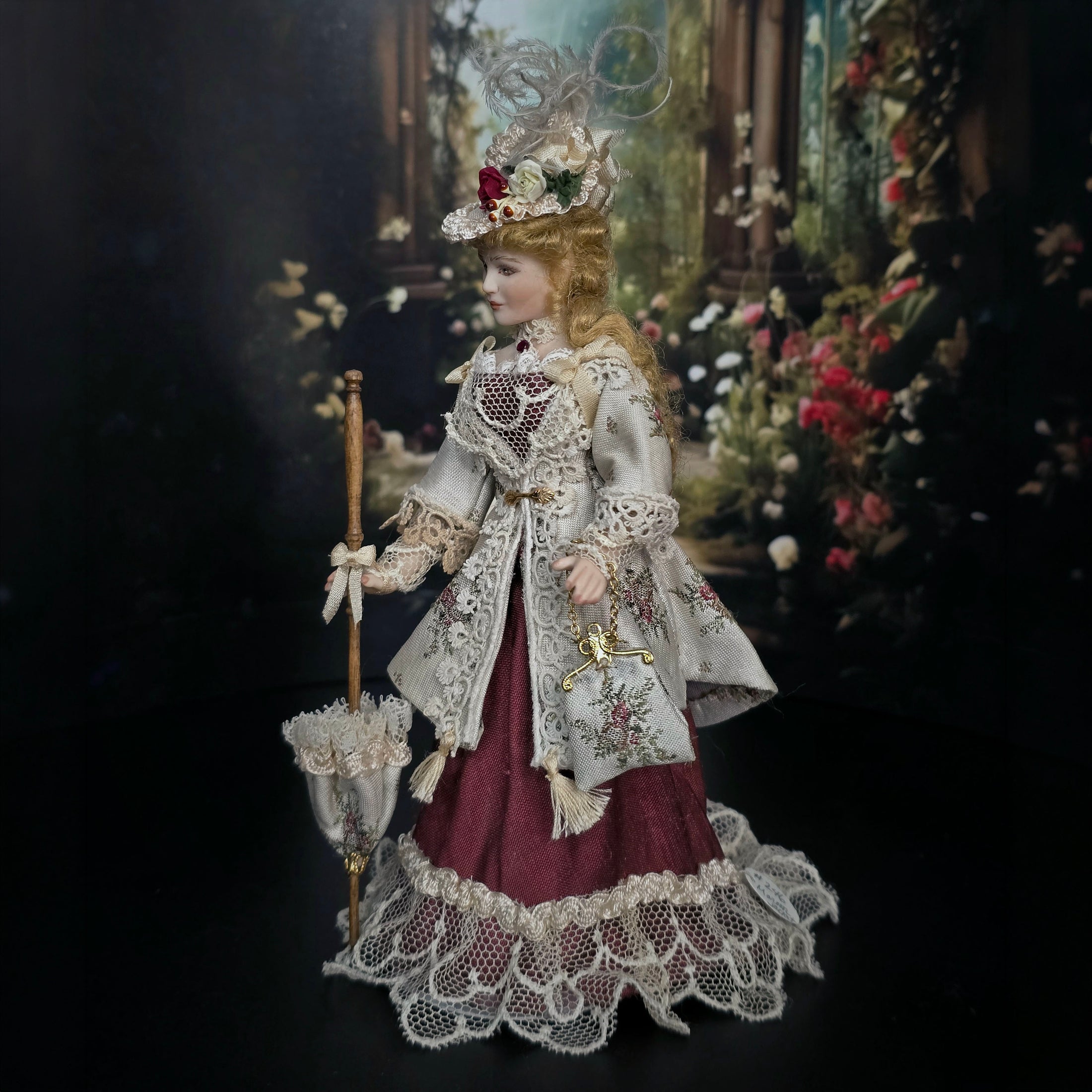 Pat Boldt Rare Blonde Victorian Lady Porcelain Doll Elegant Standing Figure with Parasol