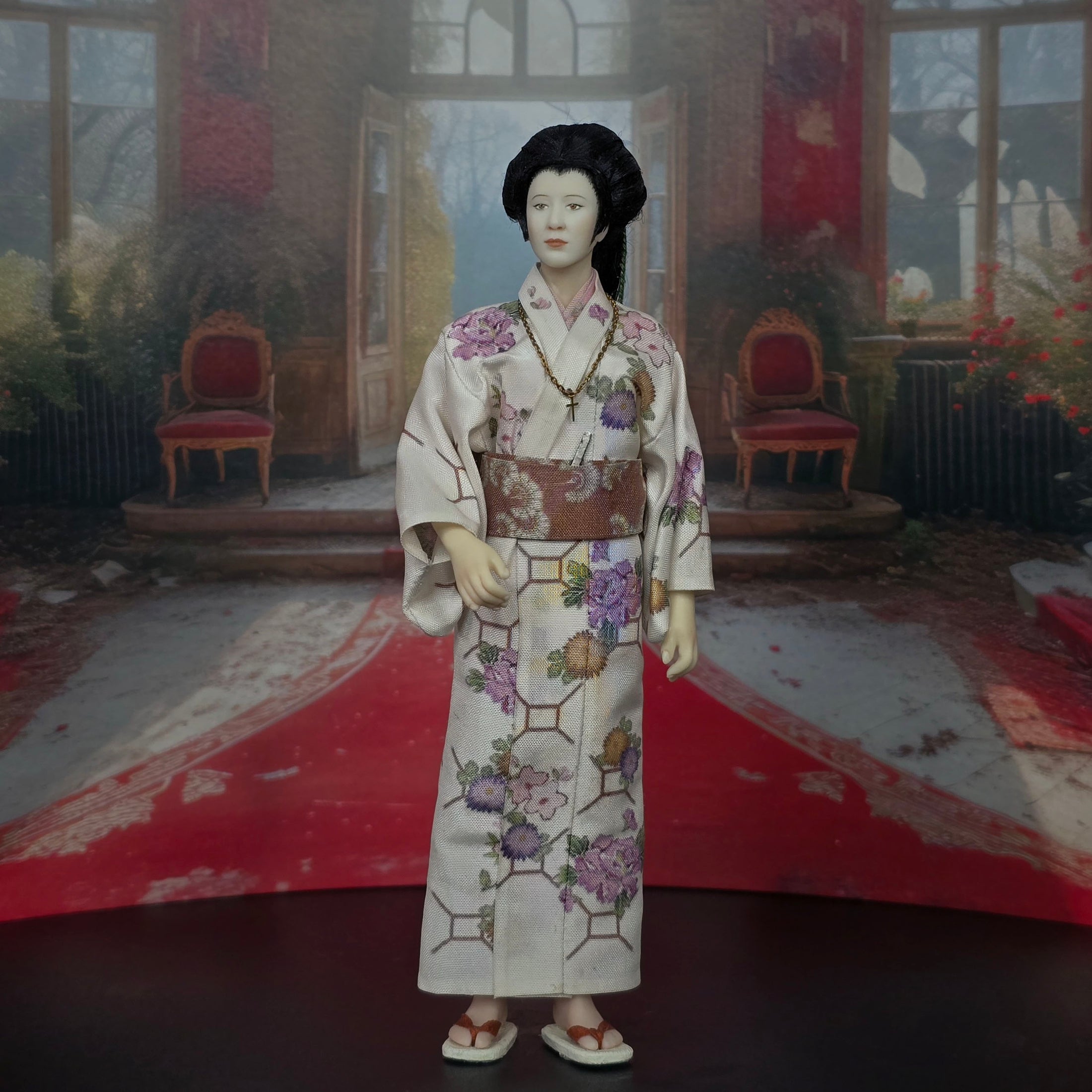 One OOAK porcelain Japanese Gentleman Doll in Floral Kimono by Maria Santos