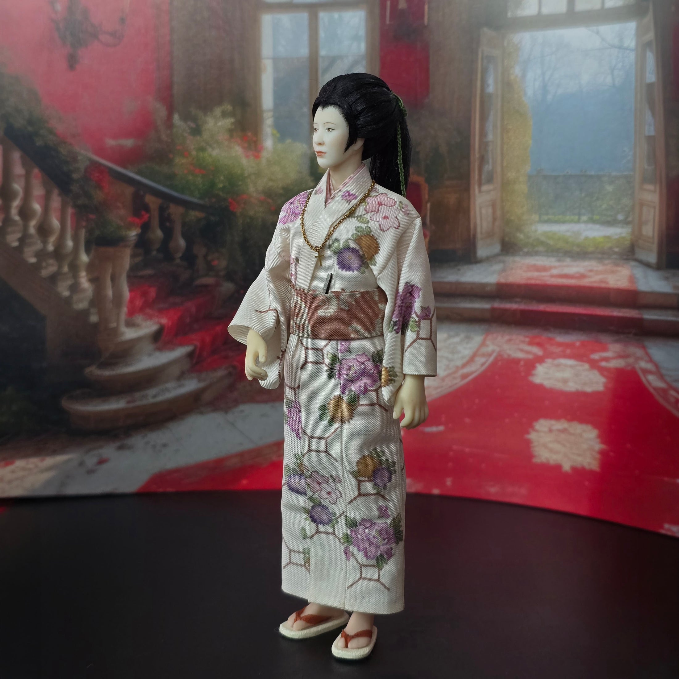 One OOAK porcelain Japanese Gentleman Doll in Floral Kimono by Maria Santos