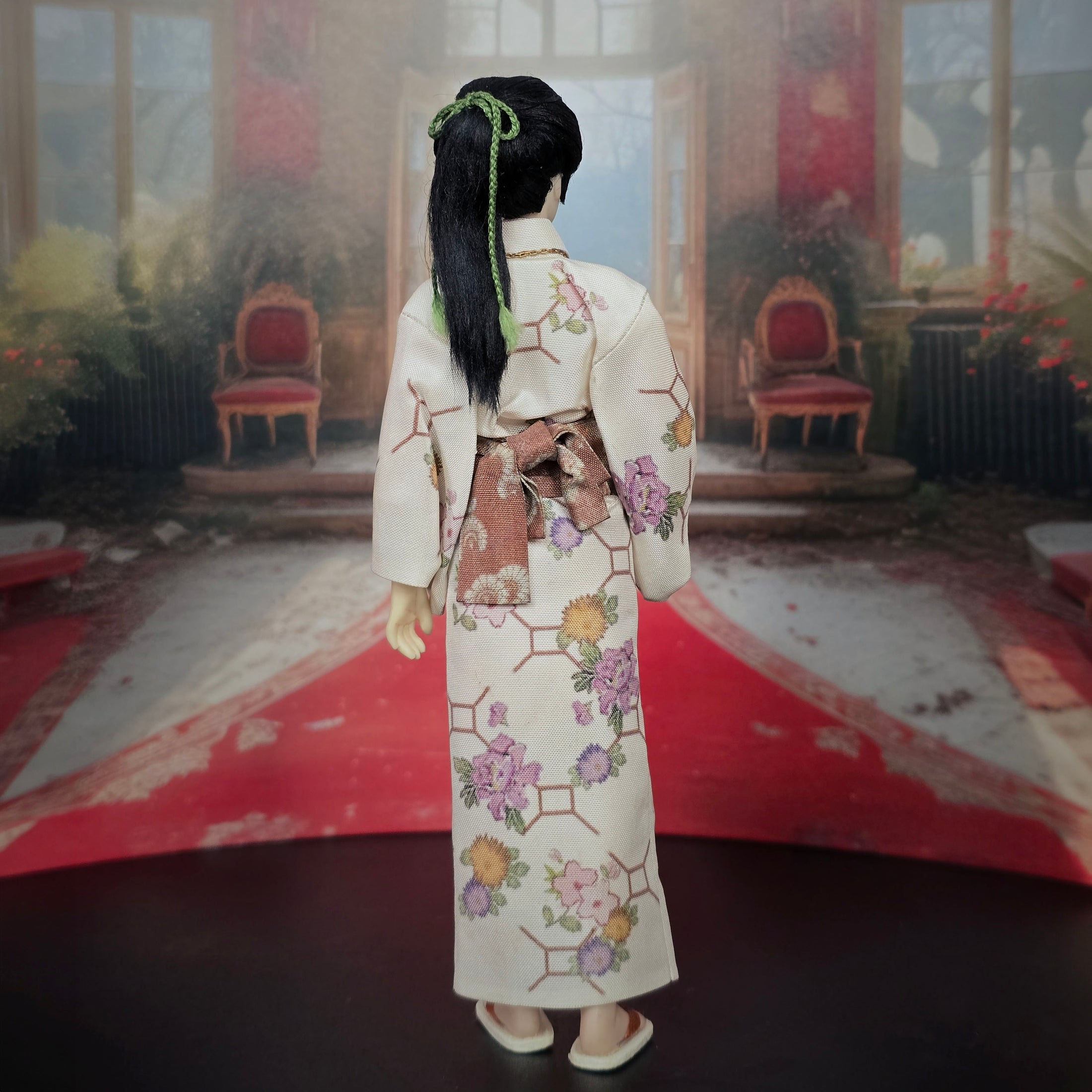 One OOAK porcelain Japanese Gentleman Doll in Floral Kimono by Maria Santos