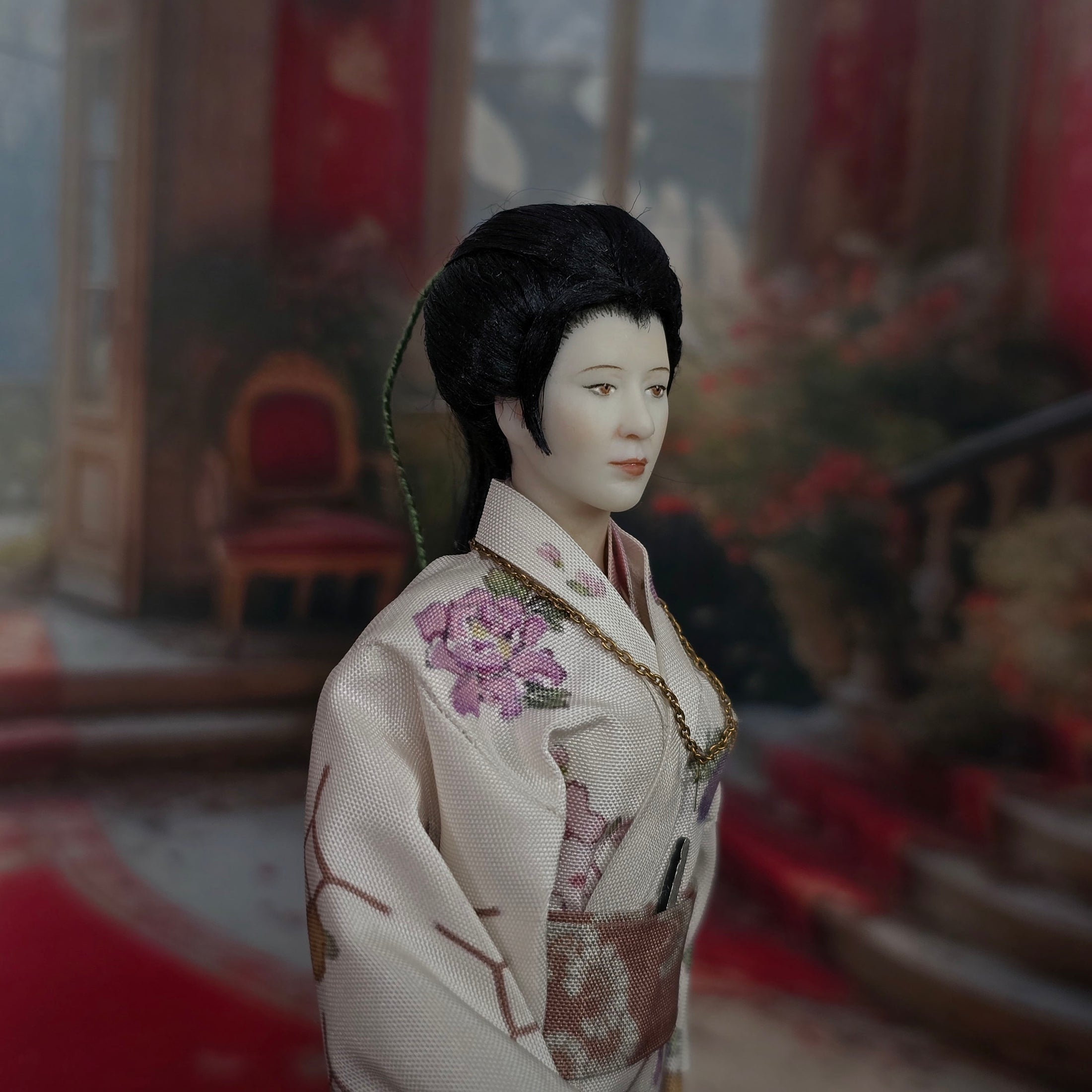 One OOAK porcelain Japanese Gentleman Doll in Floral Kimono by Maria Santos
