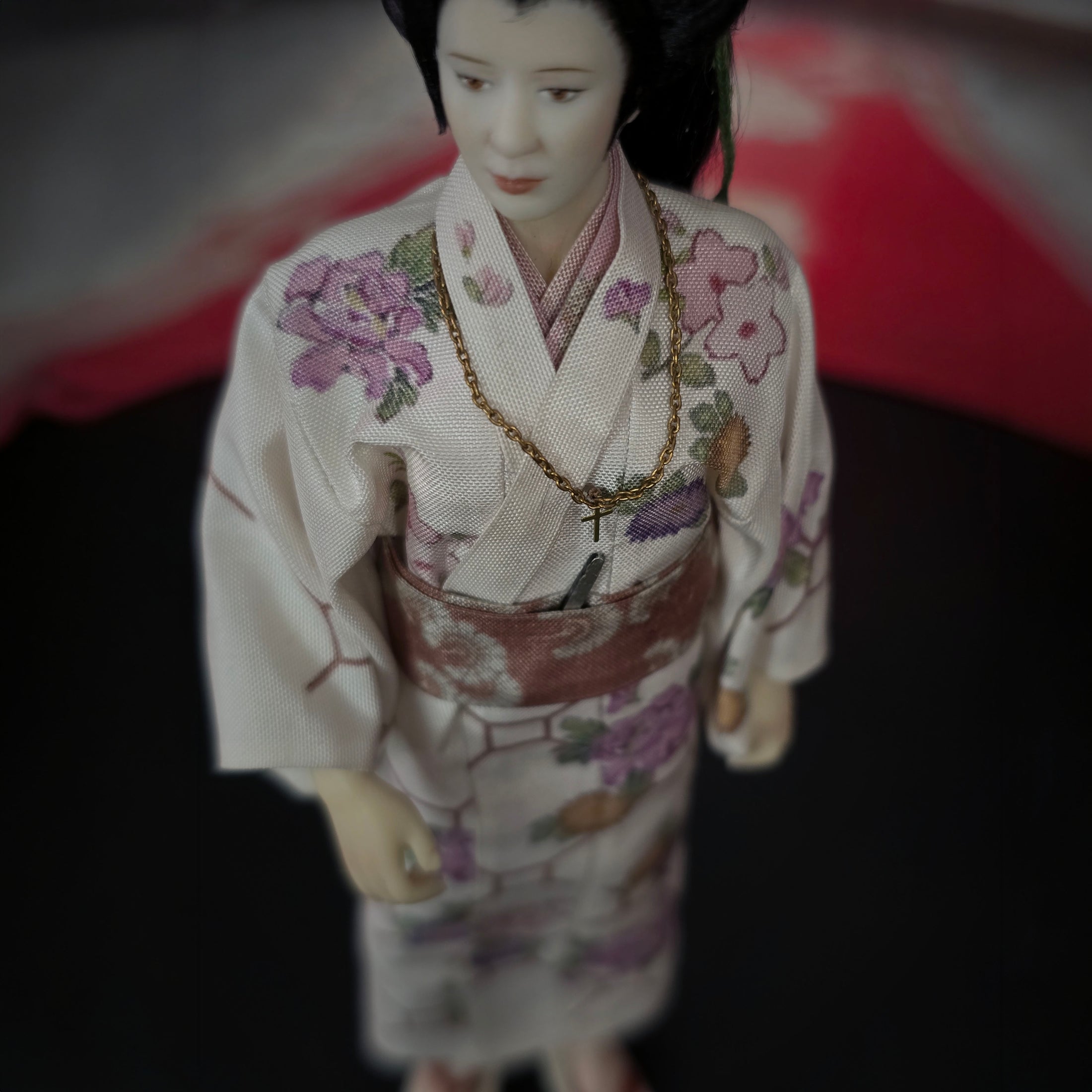 One OOAK porcelain Japanese Gentleman Doll in Floral Kimono by Maria Santos