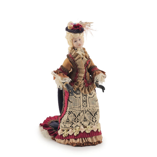 Artisan OOAK Victorian Lady Porcelain Doll in Couture Gown of Antique Silk & Lace