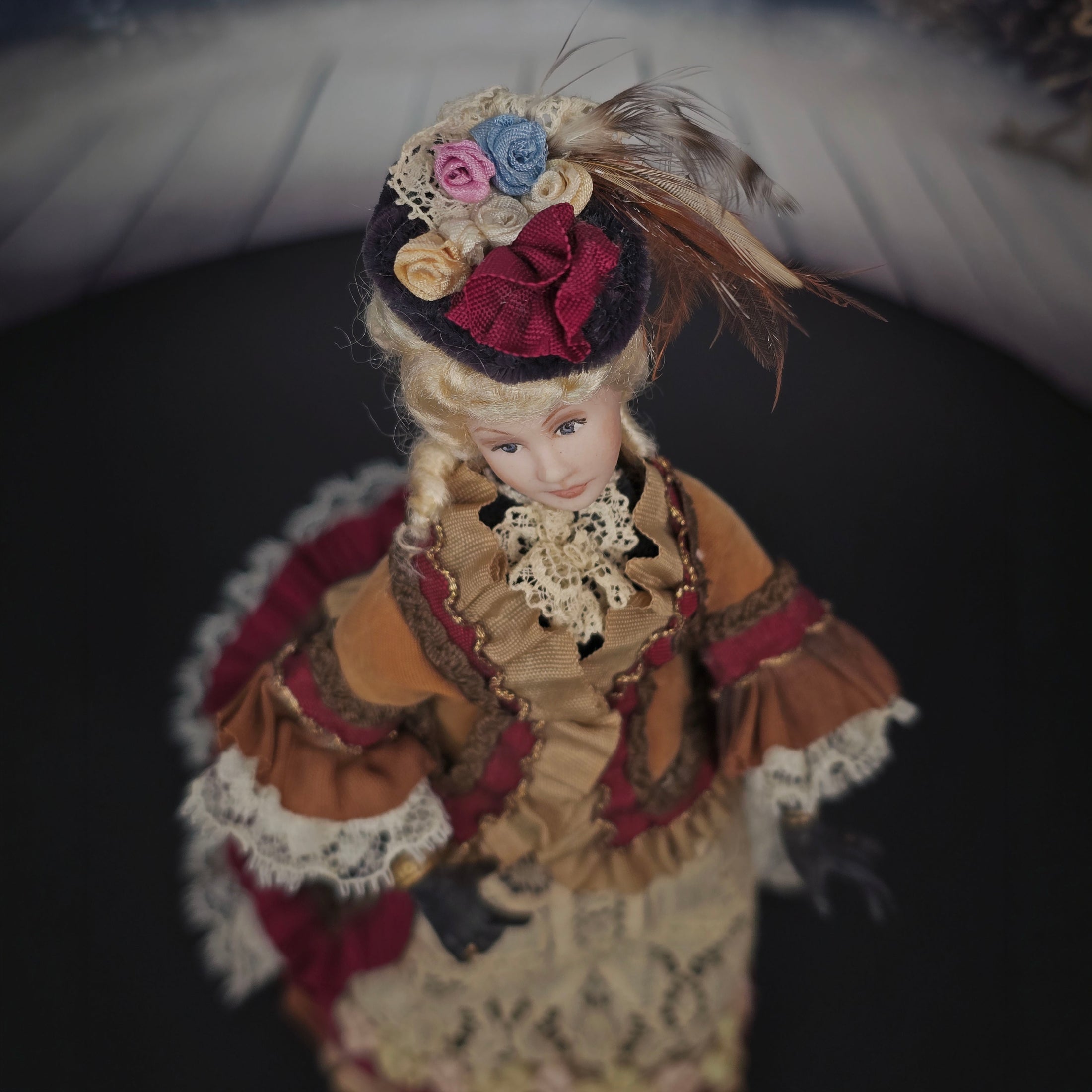 Artisan OOAK Victorian Lady Porcelain Doll in Couture Gown of Antique Silk & Lace