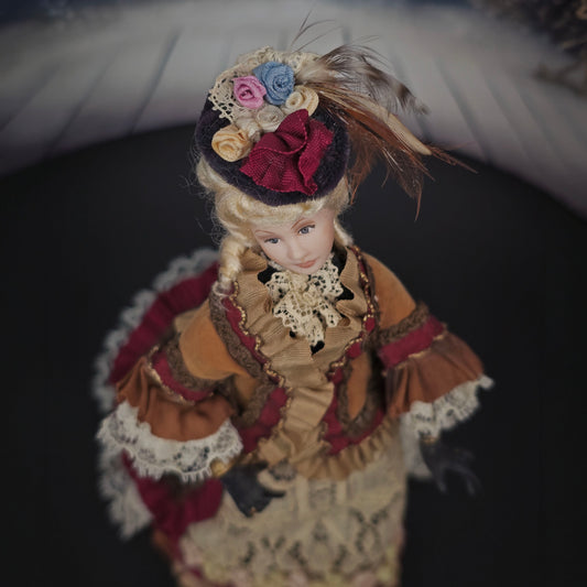 Artisan OOAK Victorian Lady Porcelain Doll in Couture Gown of Antique Silk & Lace